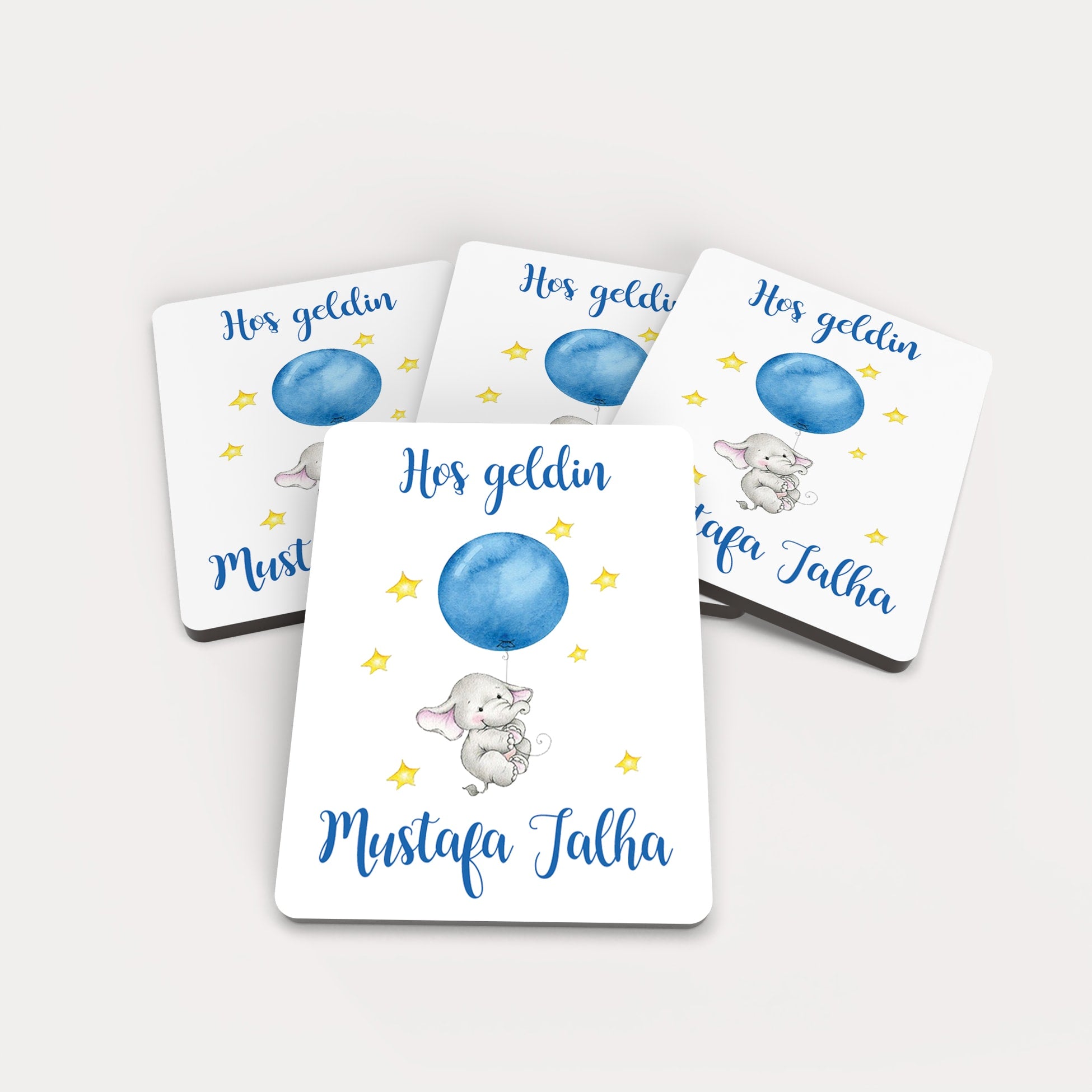 Mavi Balon Tutan Fil Desenli Ahşap Magnet