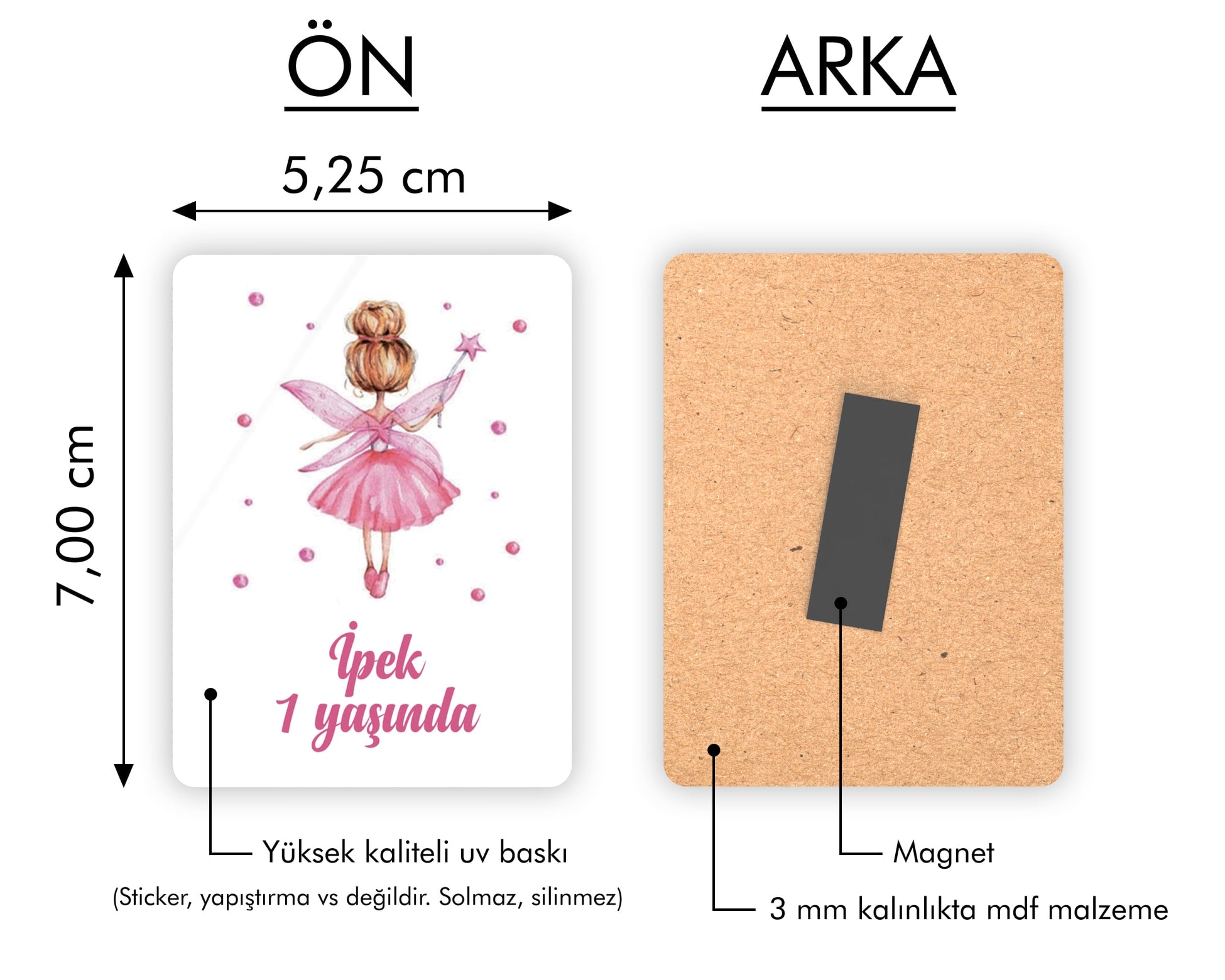 Peri Kızı Desenli Ahşap Magnet