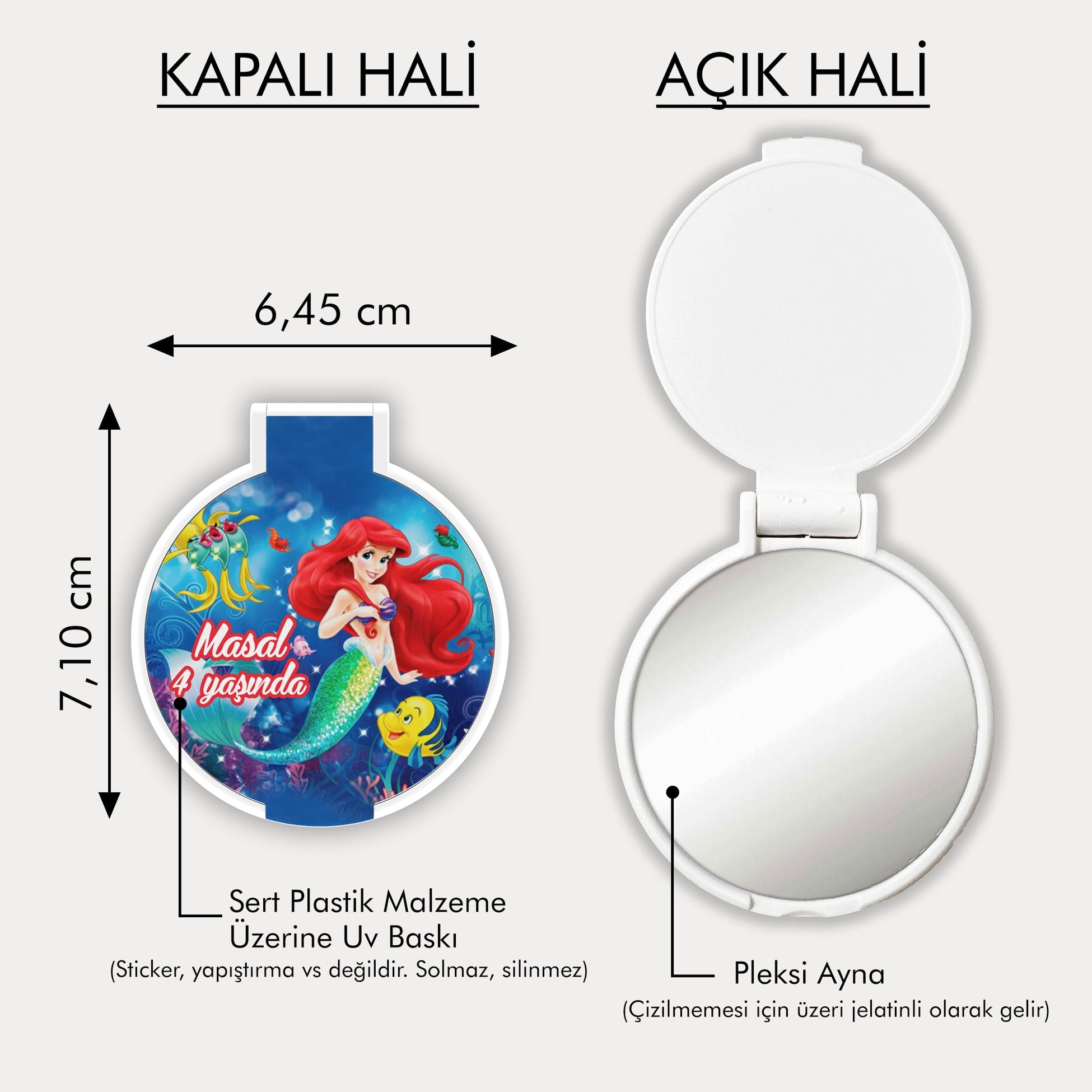 Deniz Kızı Temalı Yuvarlak Ayna