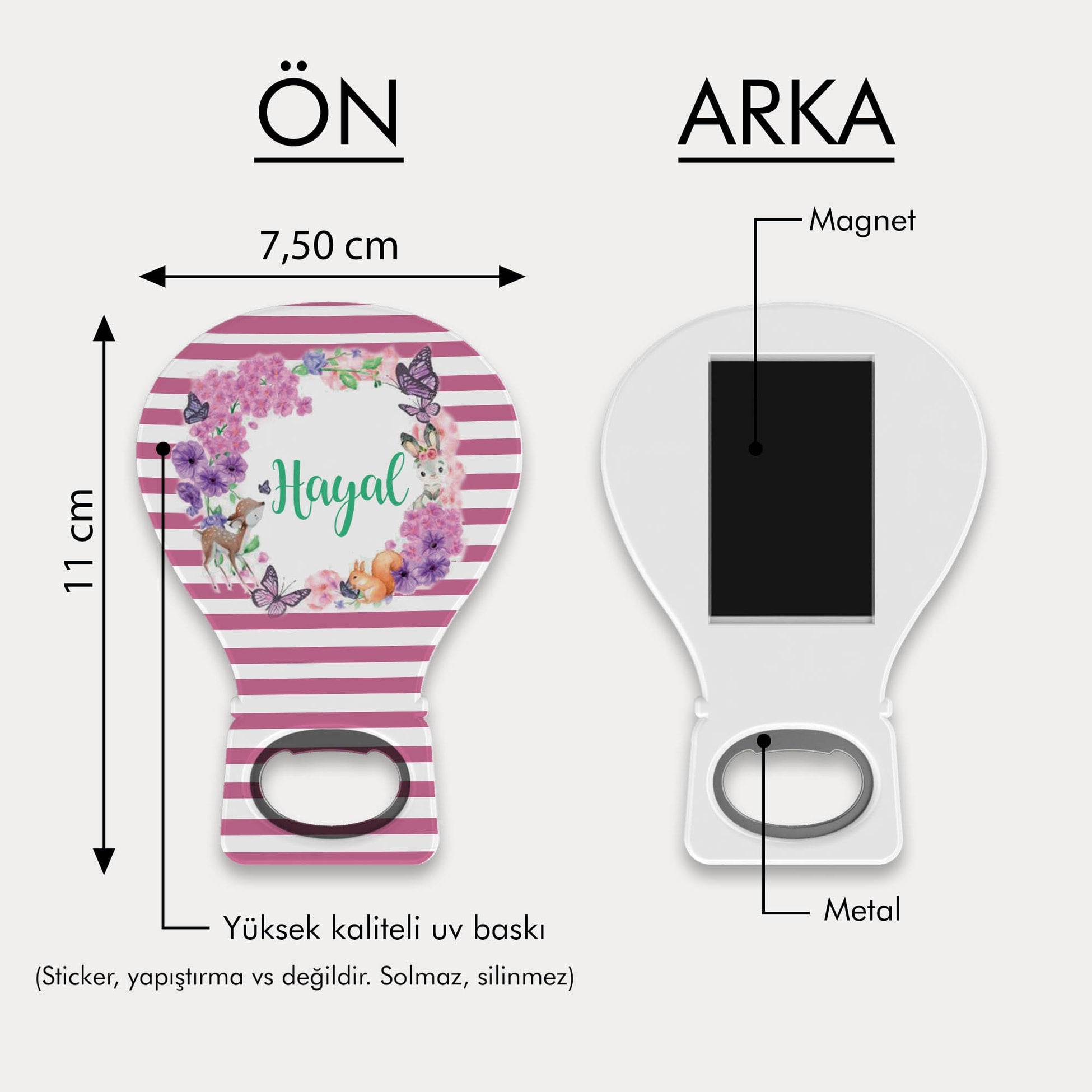 Pembe Mor Çiçek Desenli Balon Açacak Magnet