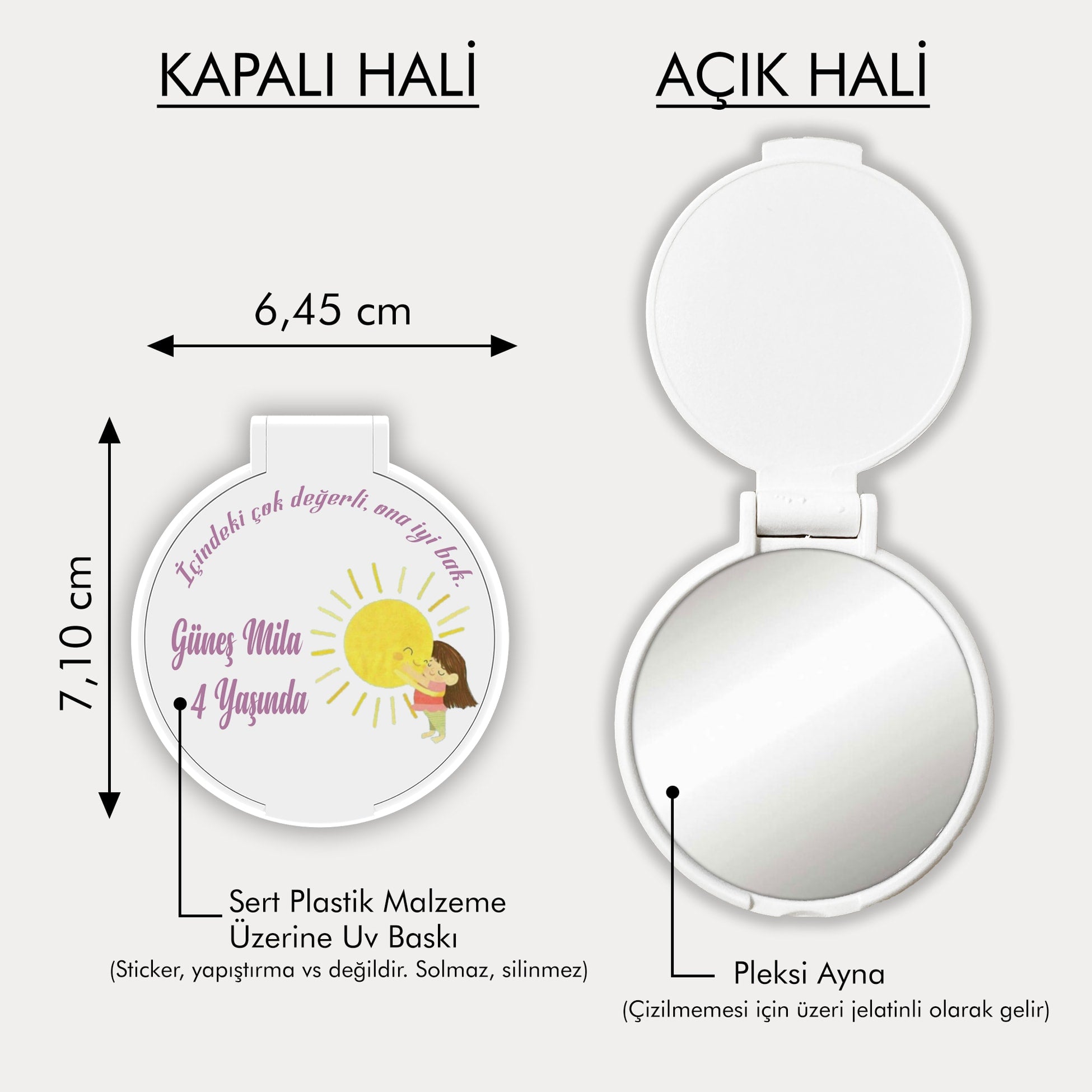 Güneş Ve Kız Çocuğu Desenli Yuvarlak Ayna