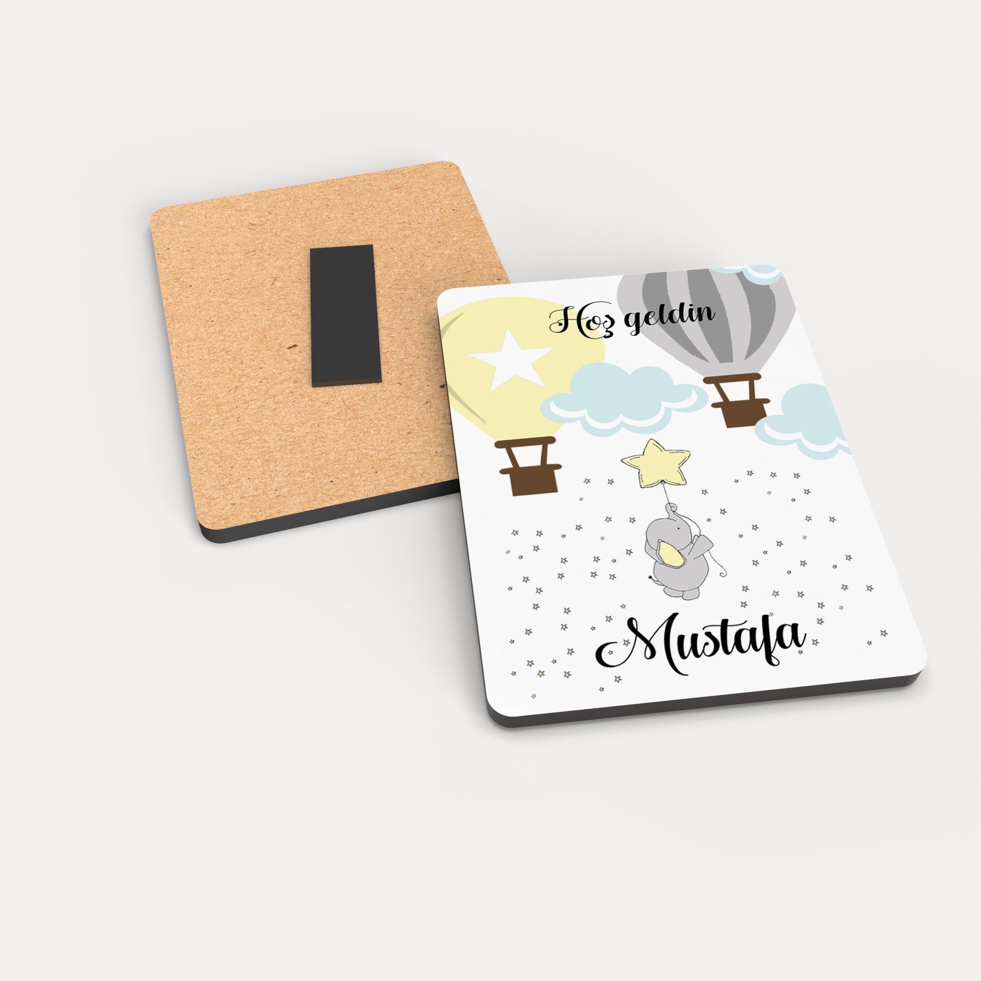 Uçan Balonlu Fil Desenli Ahşap Magnet