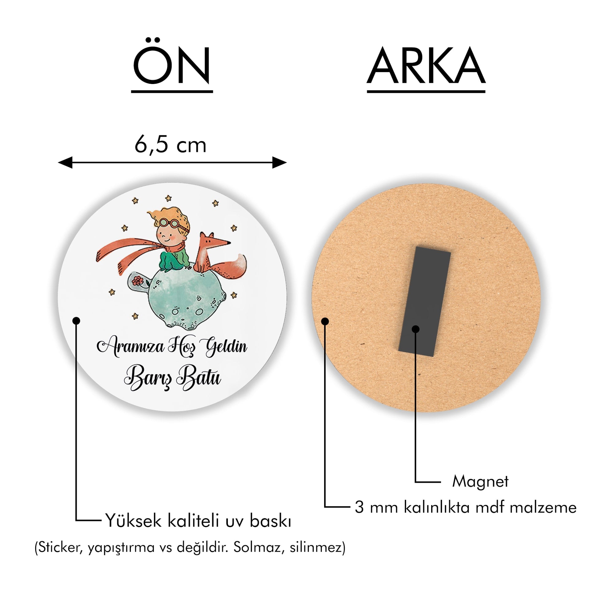 Küçük Prens Figürlü Yuvarlak Ahşap Magnet