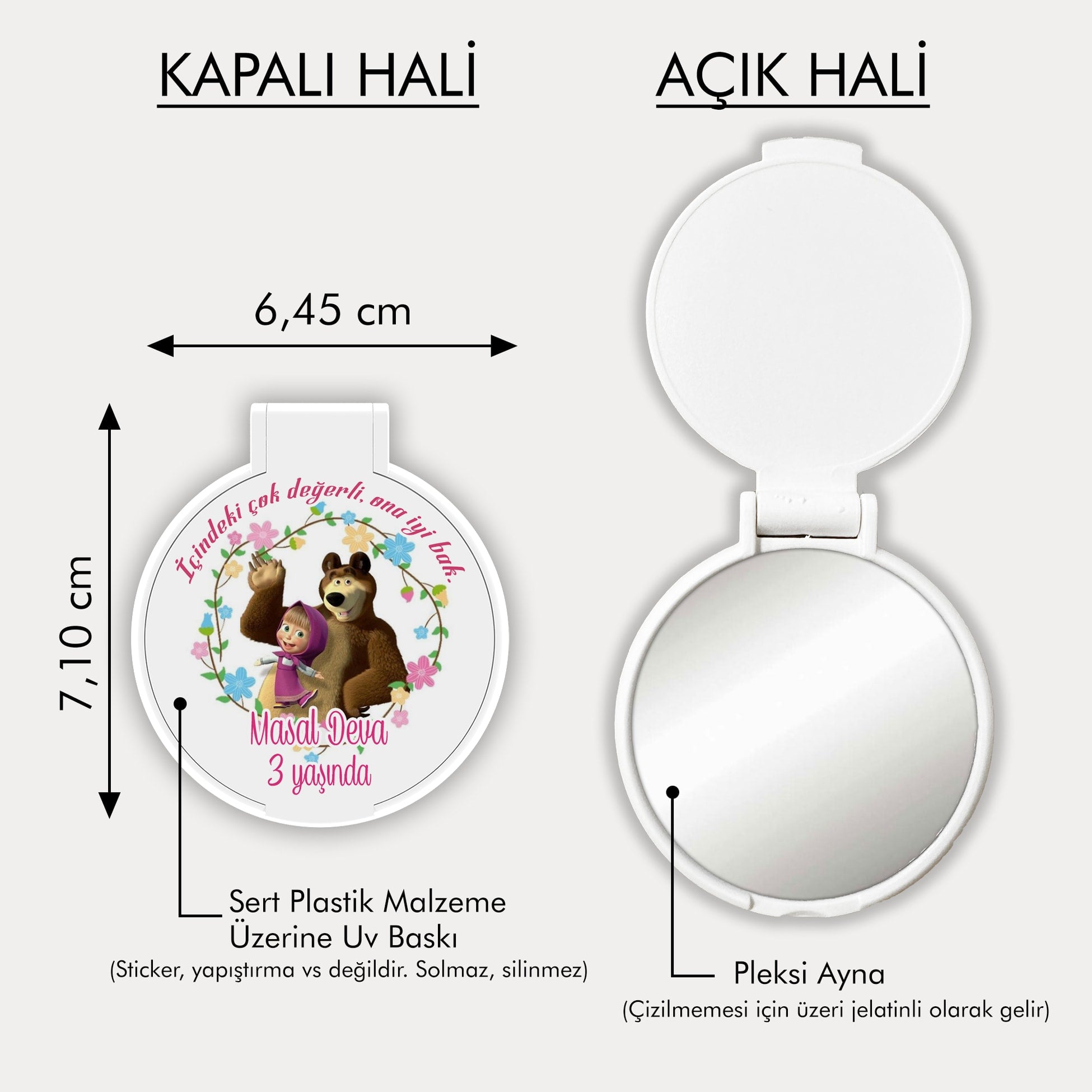 Maşa ve Koca Ayı Temalı Yuvarlak Ayna