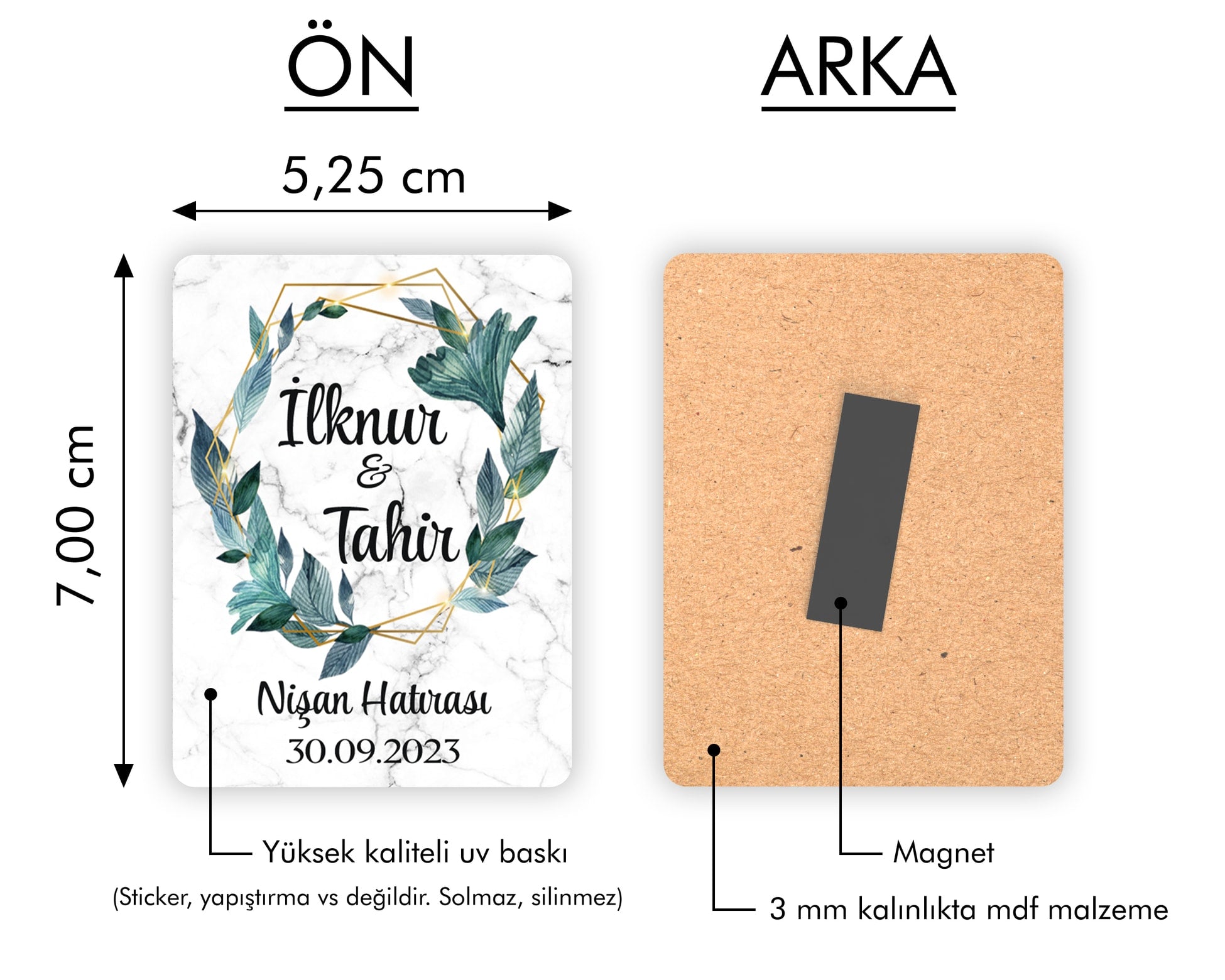 Yapraklı Çelenk Desenli Ahşap Magnet
