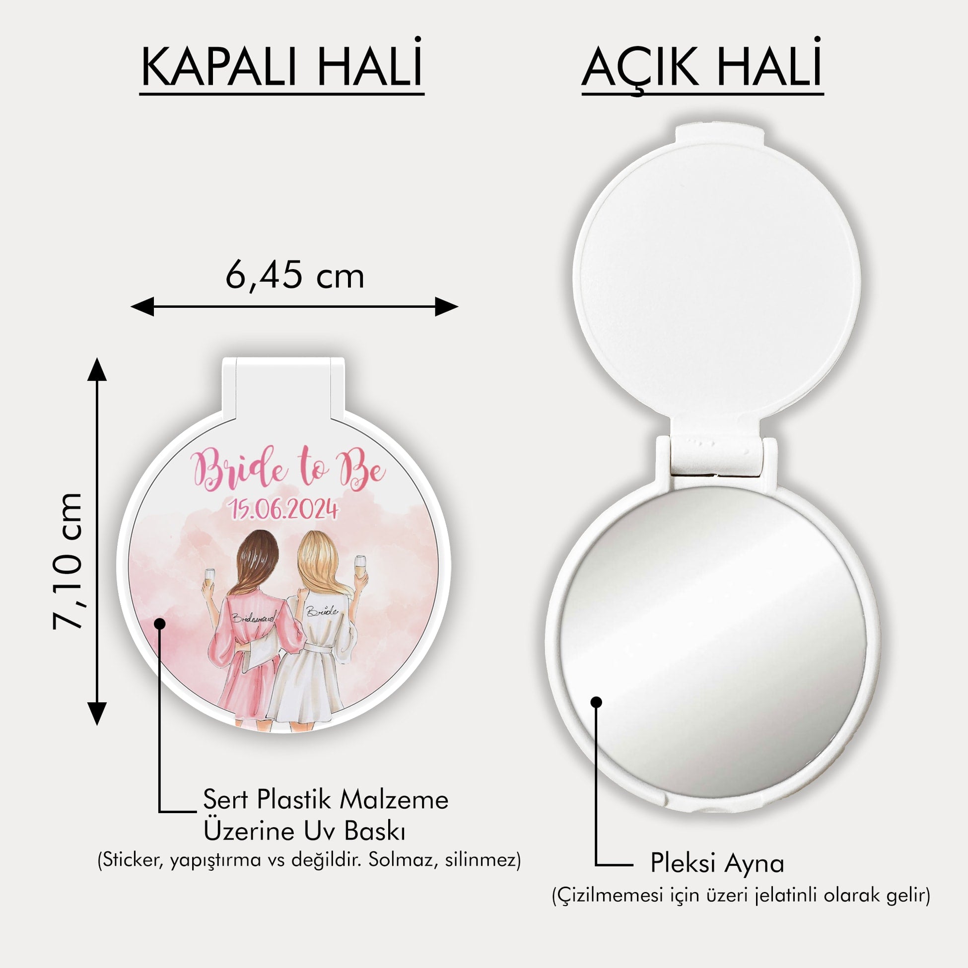 Bride Parti Temalı Yuvarlak Ayna