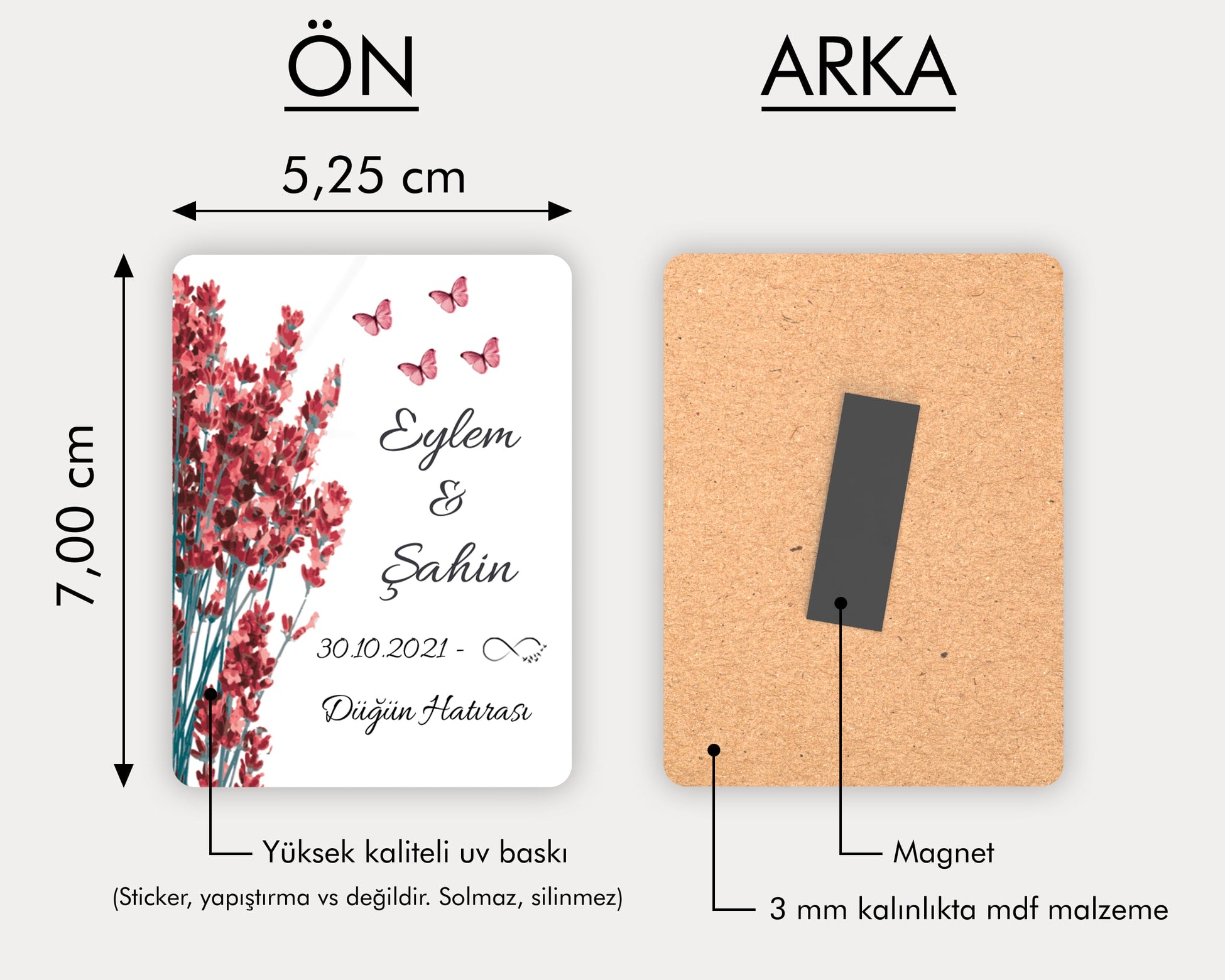 Kırmızı Lavanta Desenli Ahşap Magnet