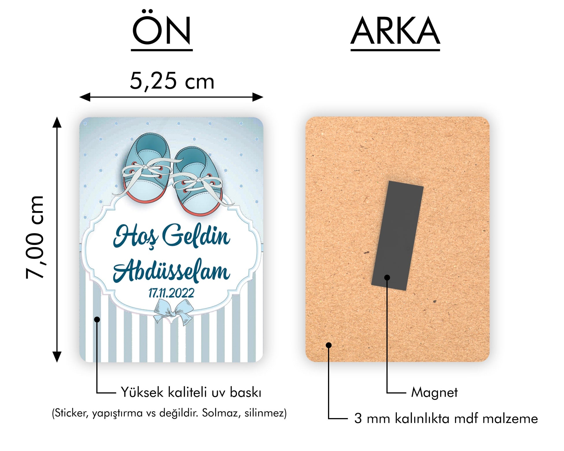 Mavi Patik Desenli Ahşap Magnet