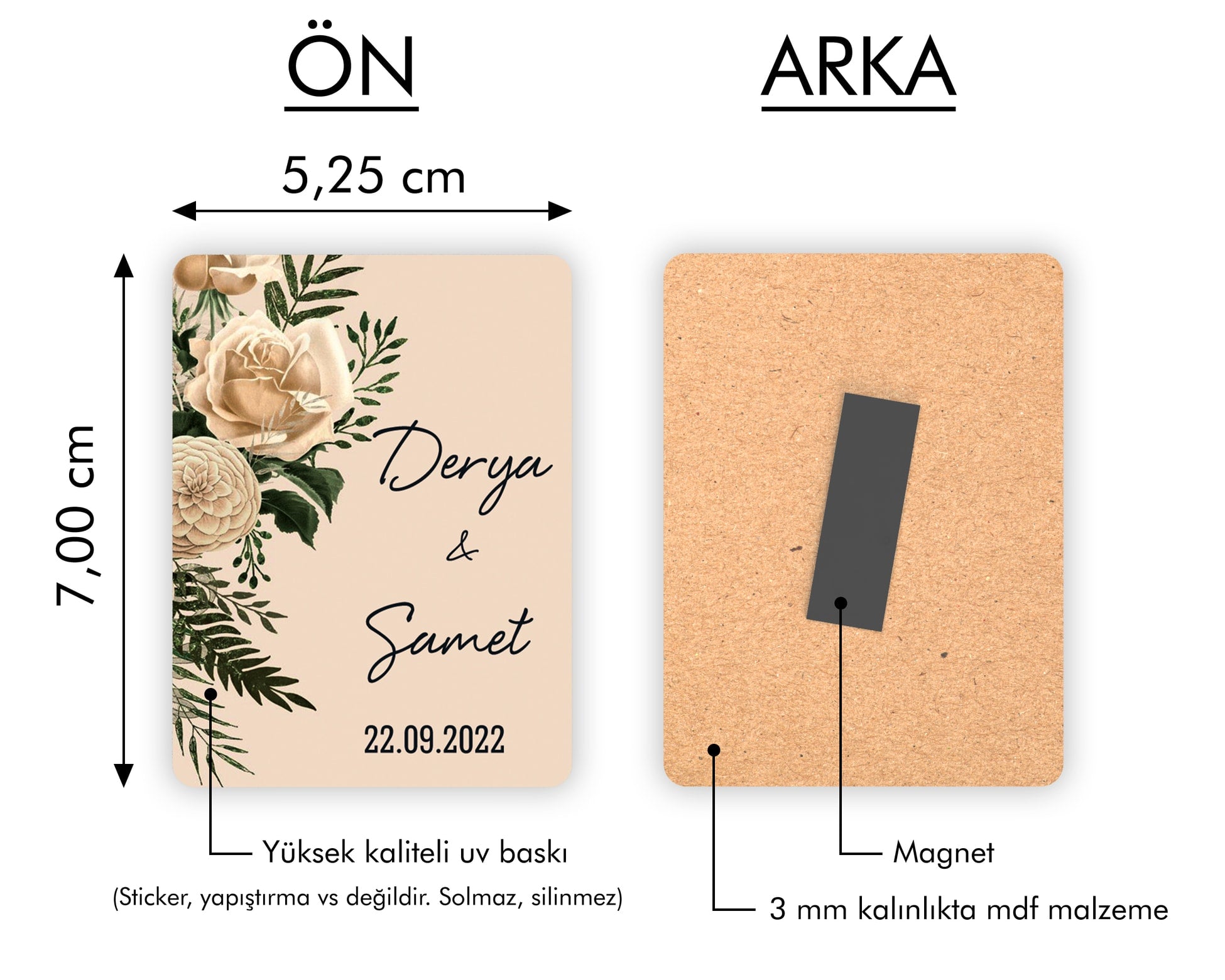 Gül Desenli Ahşap Magnet