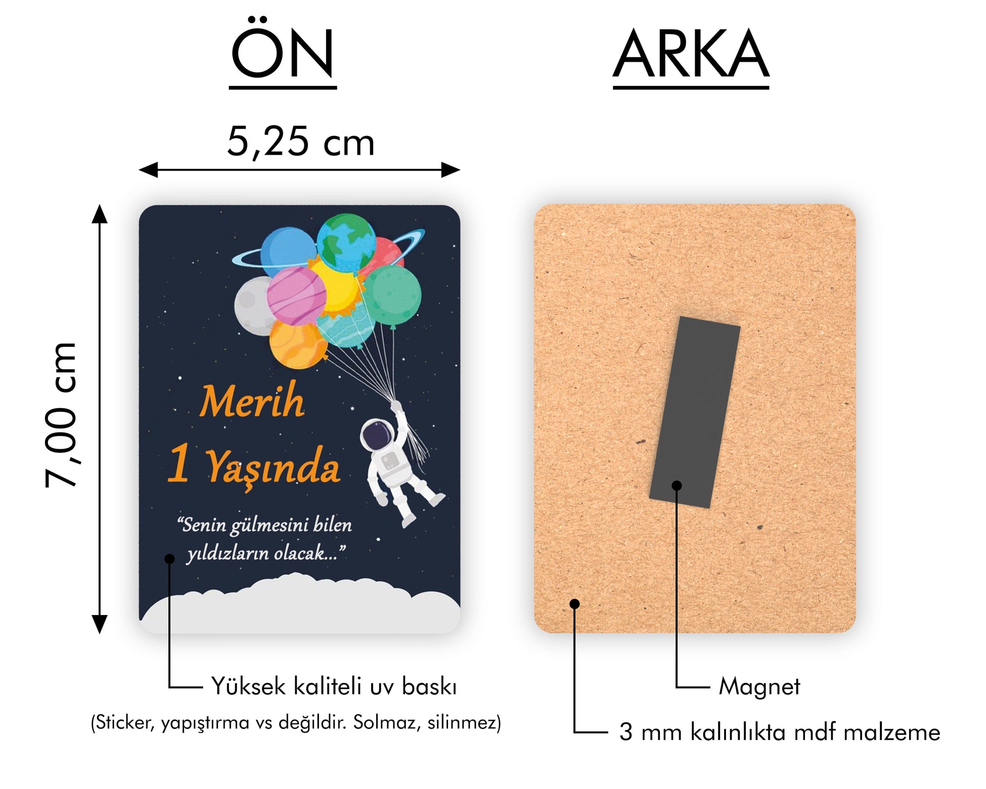 Astronot Temalı Ahşap Magnet