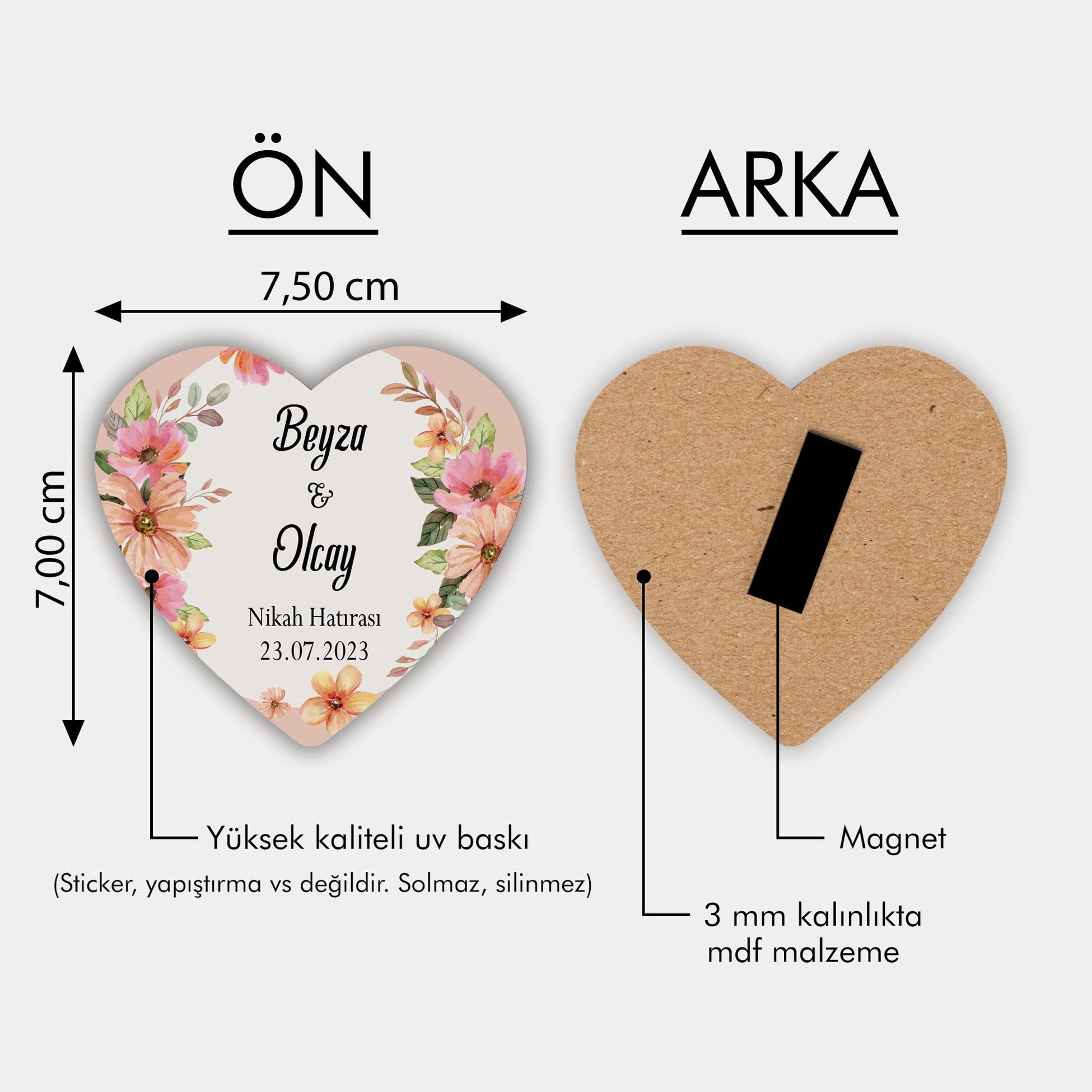 Pembe Turuncu Çiçekli Ahşap Magnet