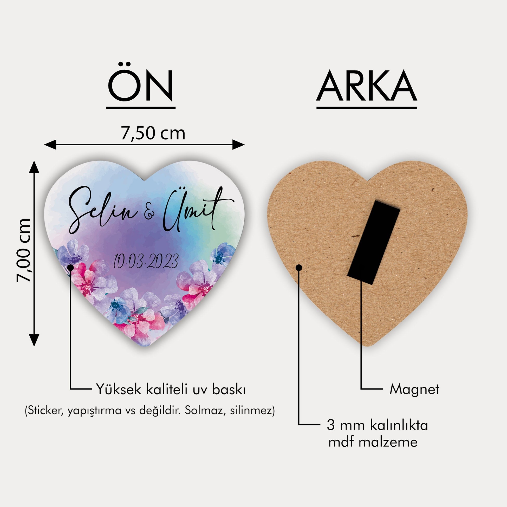Renkli Çiçek Desenli Ahşap Magnet