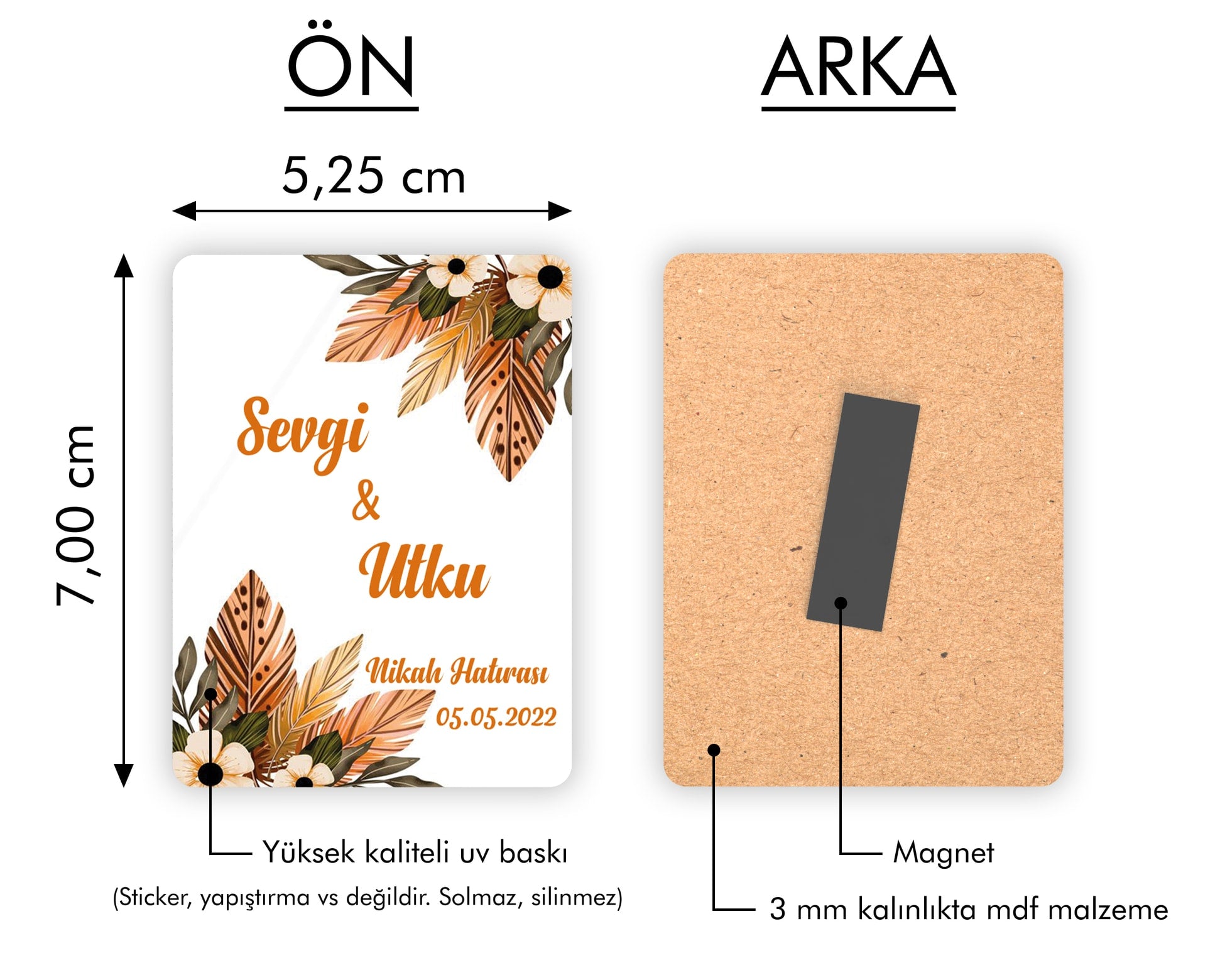 Turuncu Çiçek Desenli Ahşap Magnet