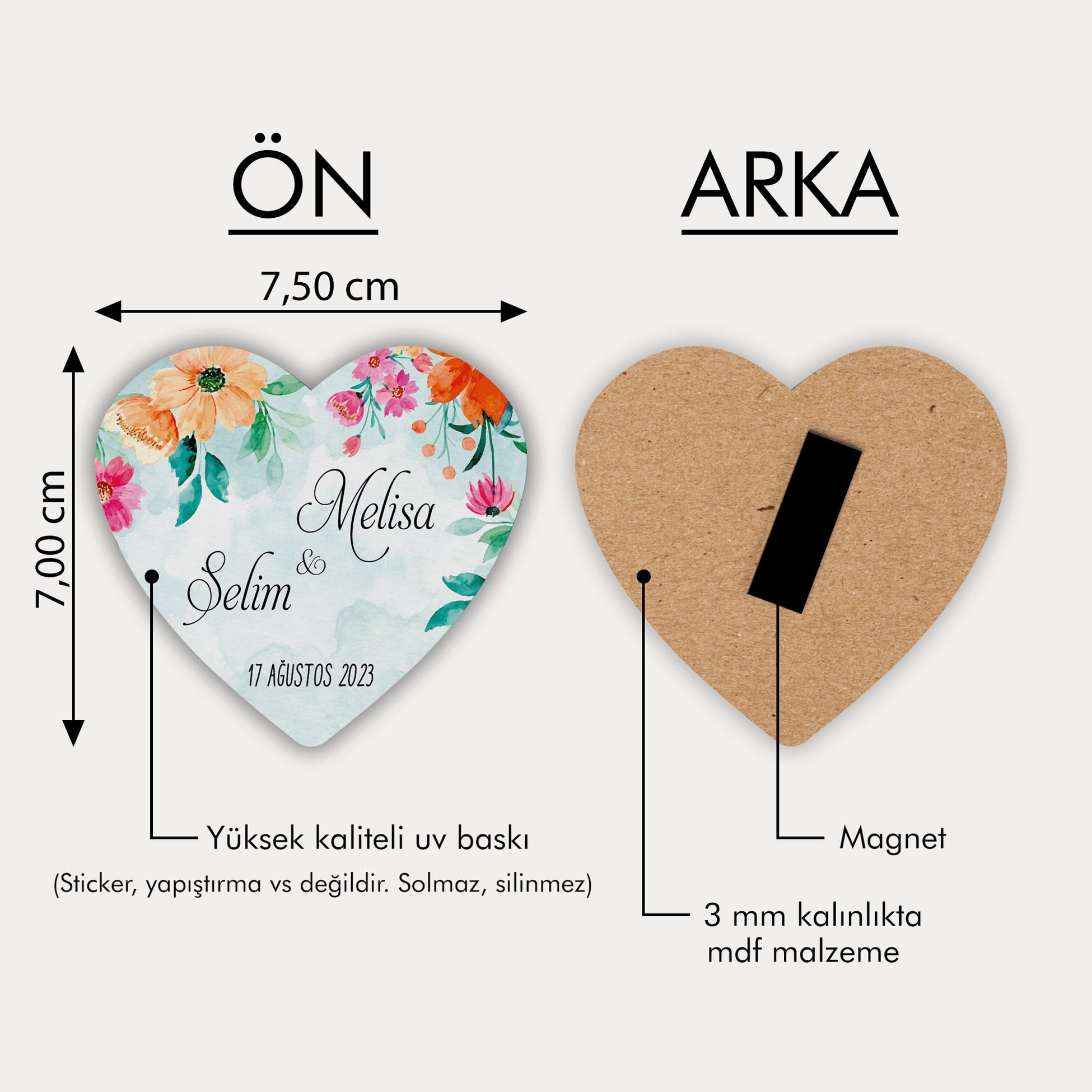 Renkli Çiçek Desenli Ahşap Magnet