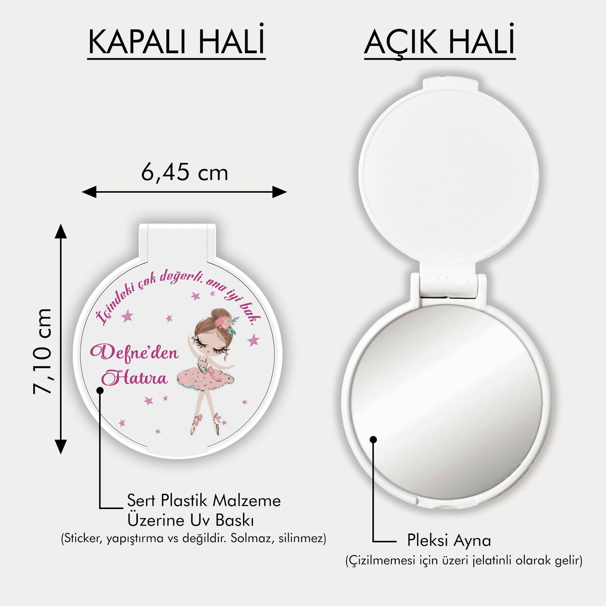 Balerin Kız Desenli Yuvarlak Ayna