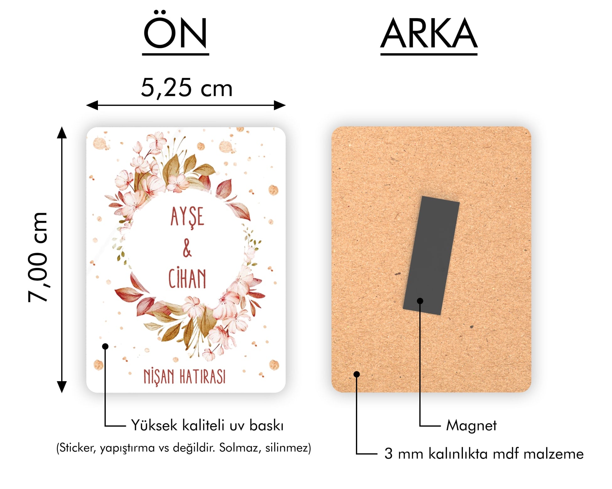 Pembe Çelenk Desenli Ahşap Magnet