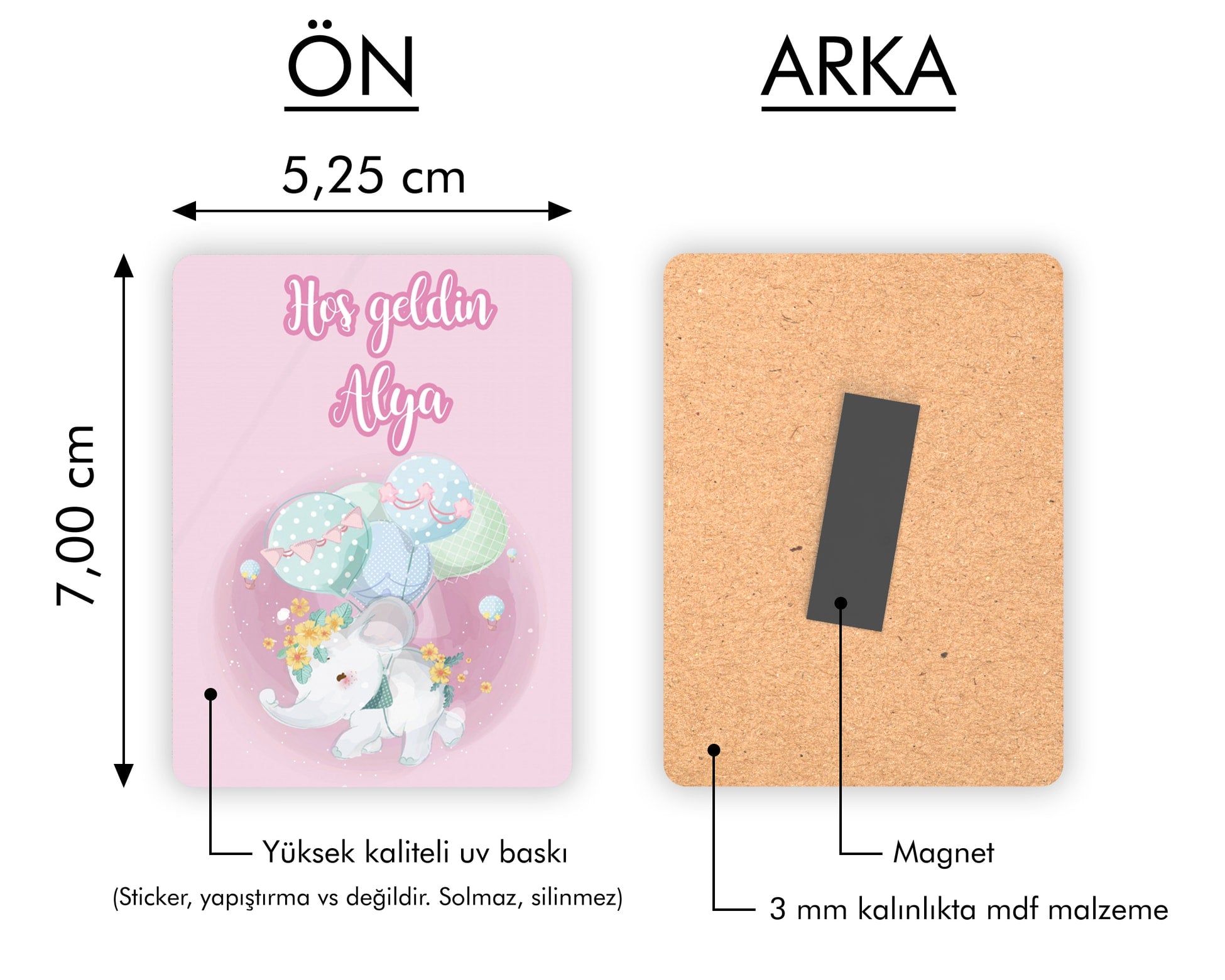 Balonlu Fil Desenli Ahşap Magnet