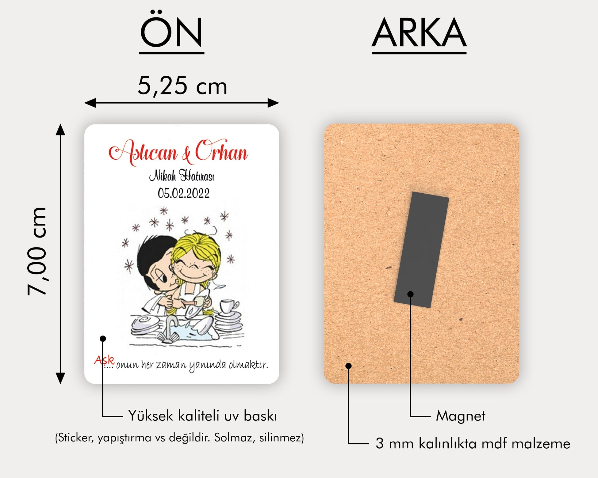 Şıpsevdi Gelin Damat Desenli Ahşap Magnet
