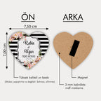 Siyah Beyaz Çizgi Renkli Çiçek Desenli Ahşap Magnet