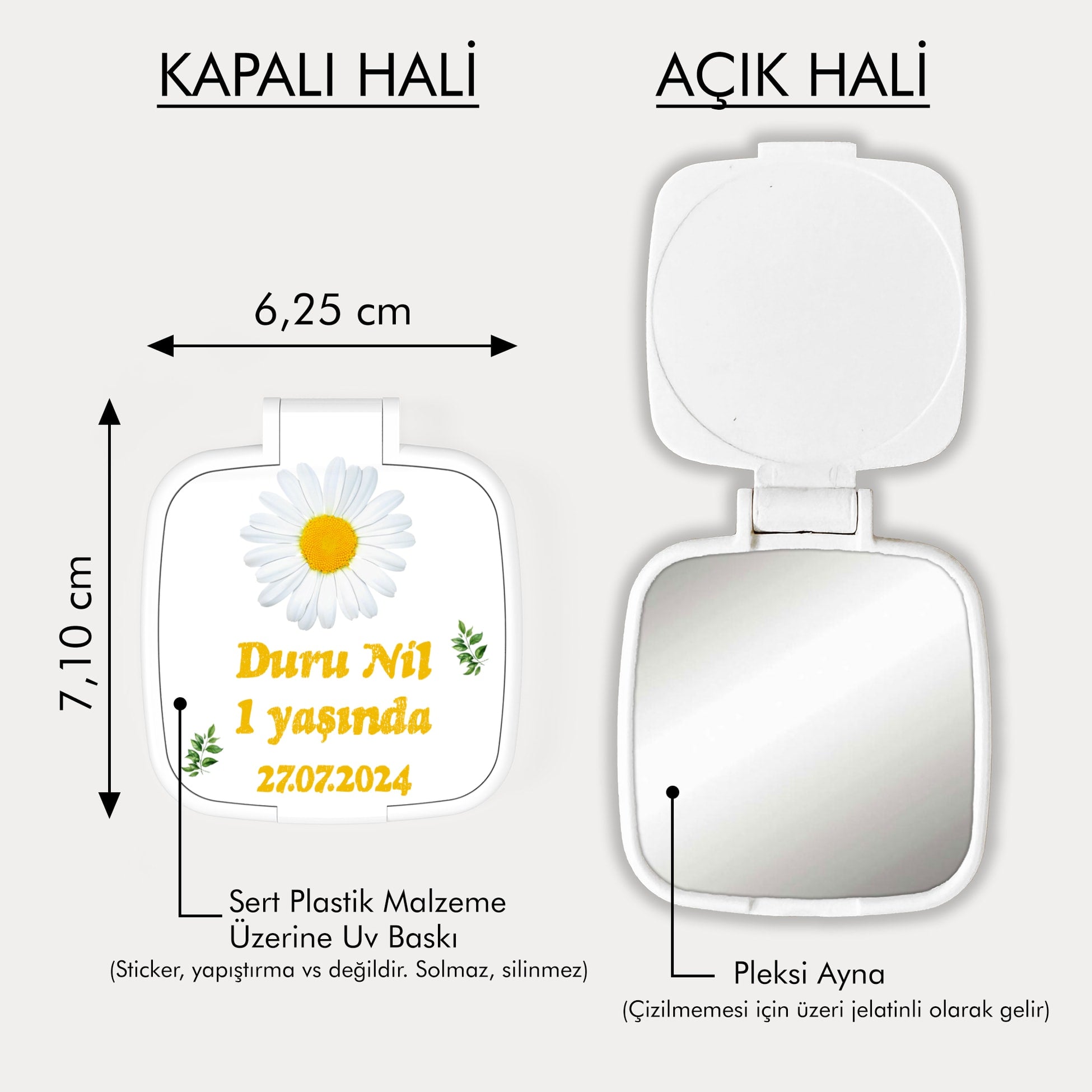 Papatya Desenli Kare Ayna