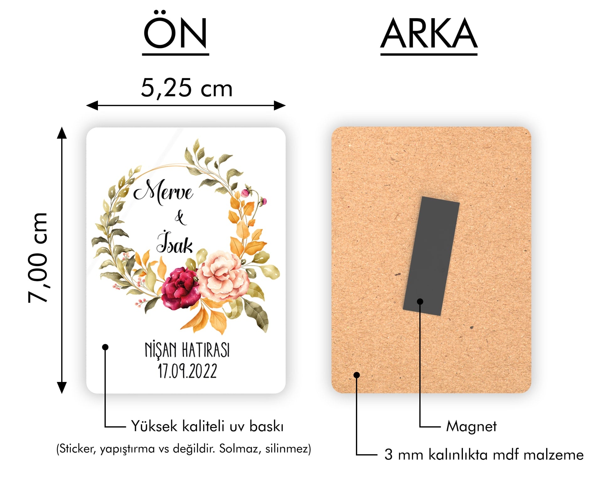 Kırmızı Çiçek Çelenk Temalı Ahşap Magnet
