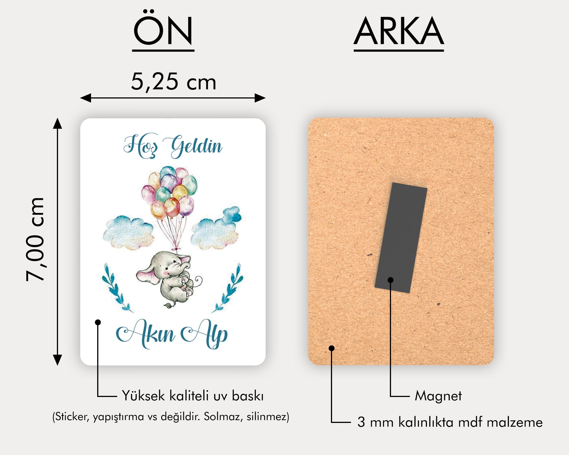 Gökyüzünde Balon Tutan Fil Desenli Ahşap Magnet