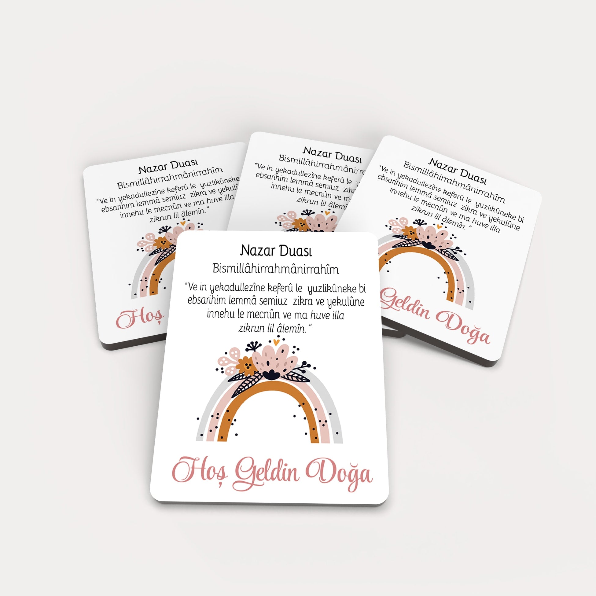 Çiçek Ve Gökkuşağı Desenli Ahşap Magnet