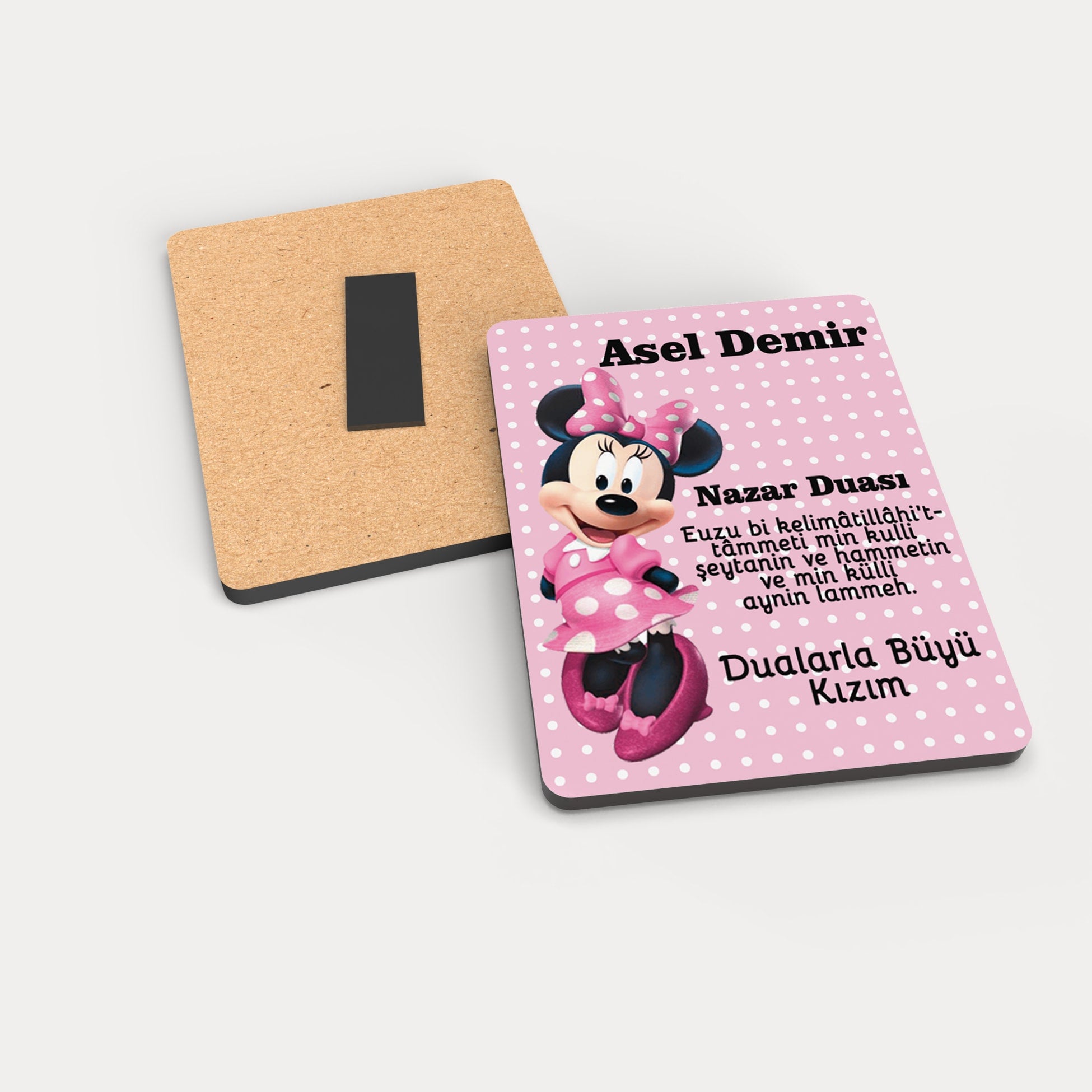 Puantiyeli Minnie Mouse Desenli Ahşap Magnet