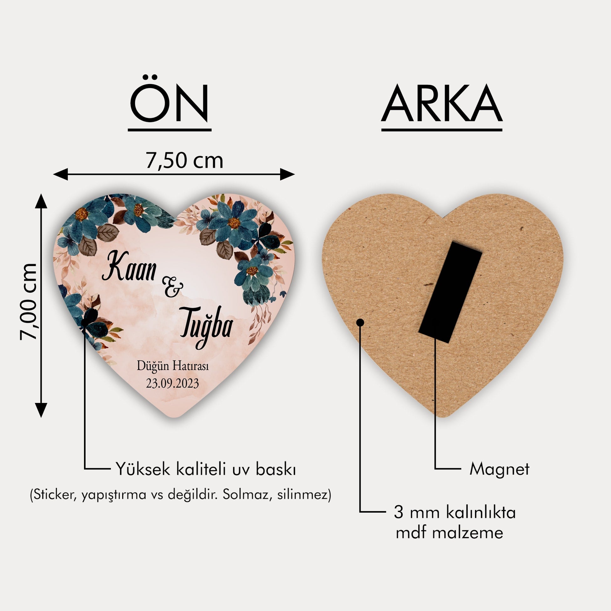 Mavi Çiçek Desenli Ahşap Magnet