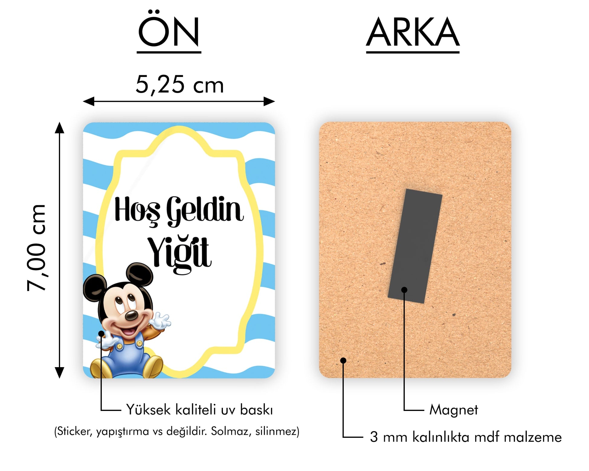 Mıckey Mouse Desenli Ahşap Magnet