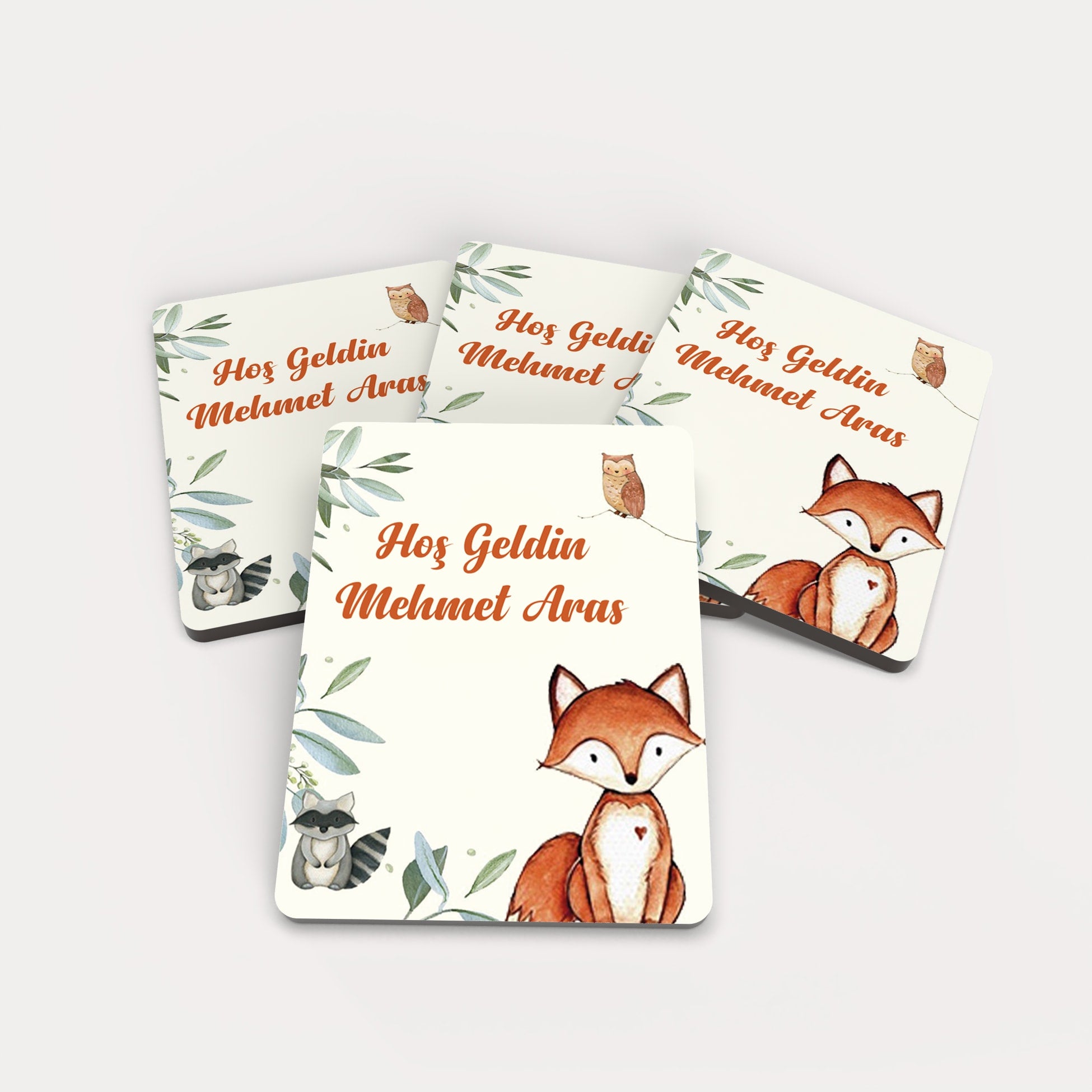 Tilki Ve Baykuş Temalı Ahşap Magnet