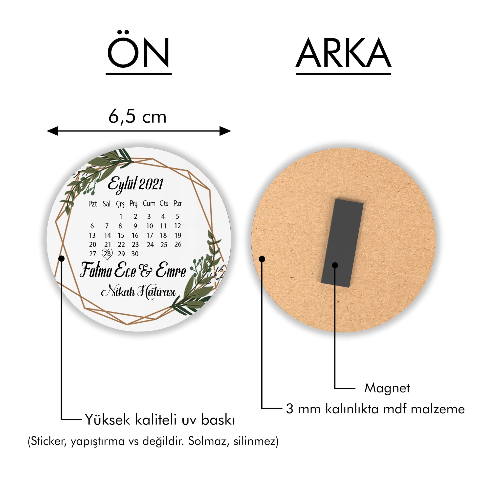 Gold Çerçeveli Yuvarlak Ahşap Magnet