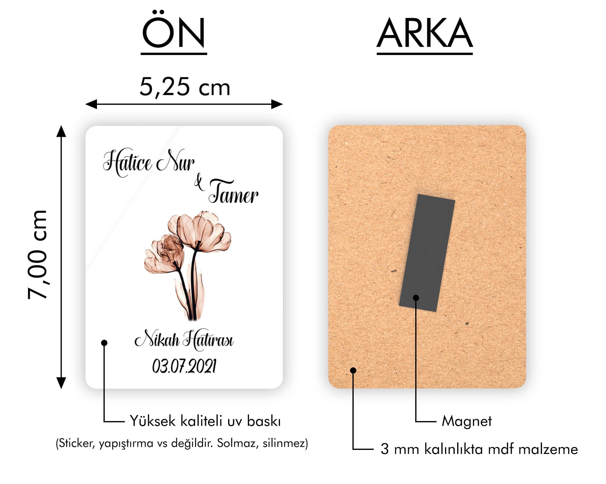 Çiçek Desenli Ahşap Magnet