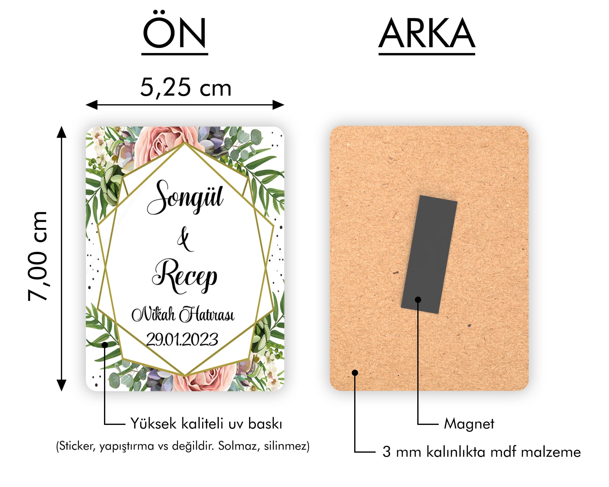 Tropical Çiçek Desenli Ahşap Magnet