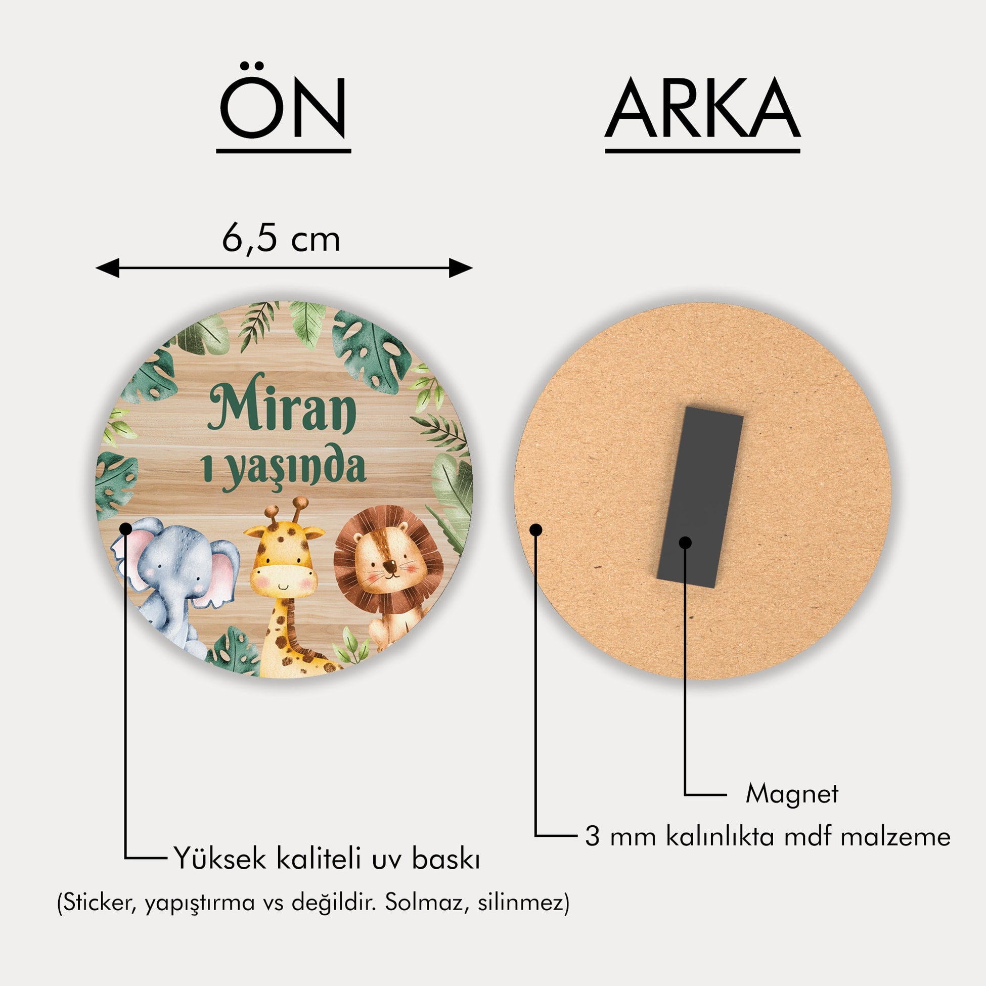 Safari Temalı Yuvarlak Ahşap Magnet