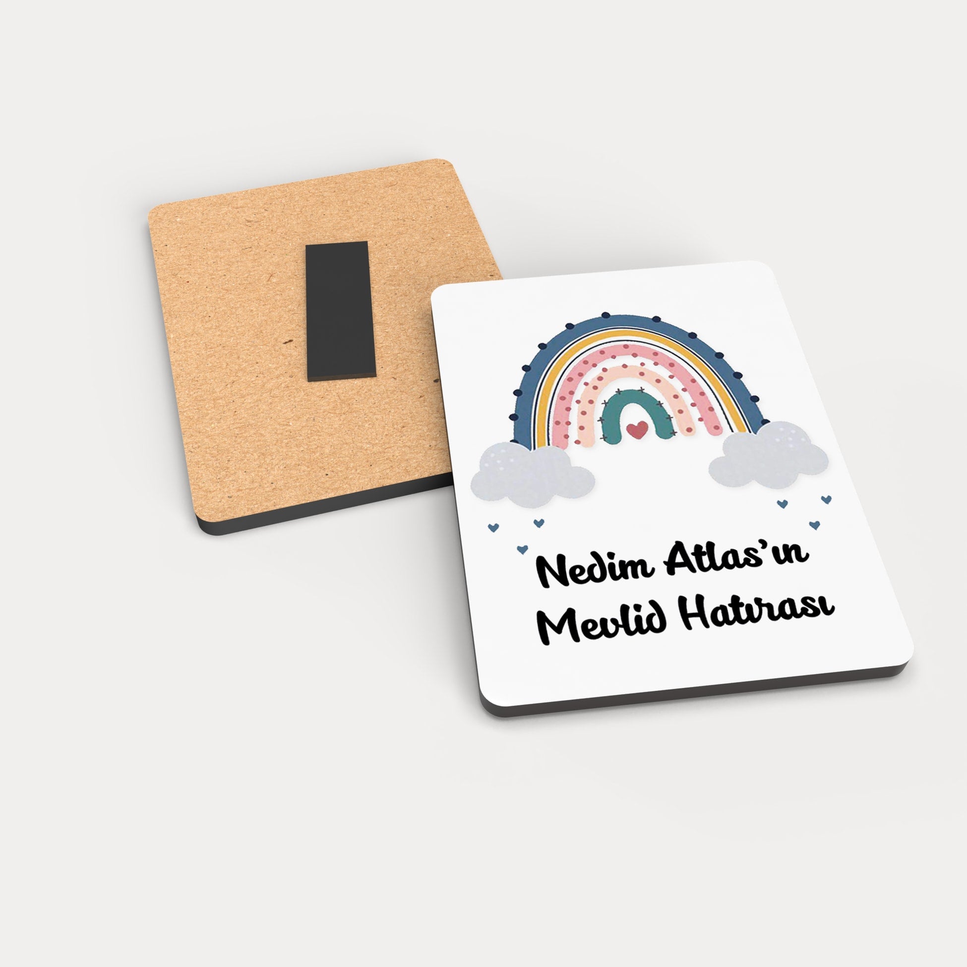 Mavi Gökkuşağı Desenli Ahşap Magnet