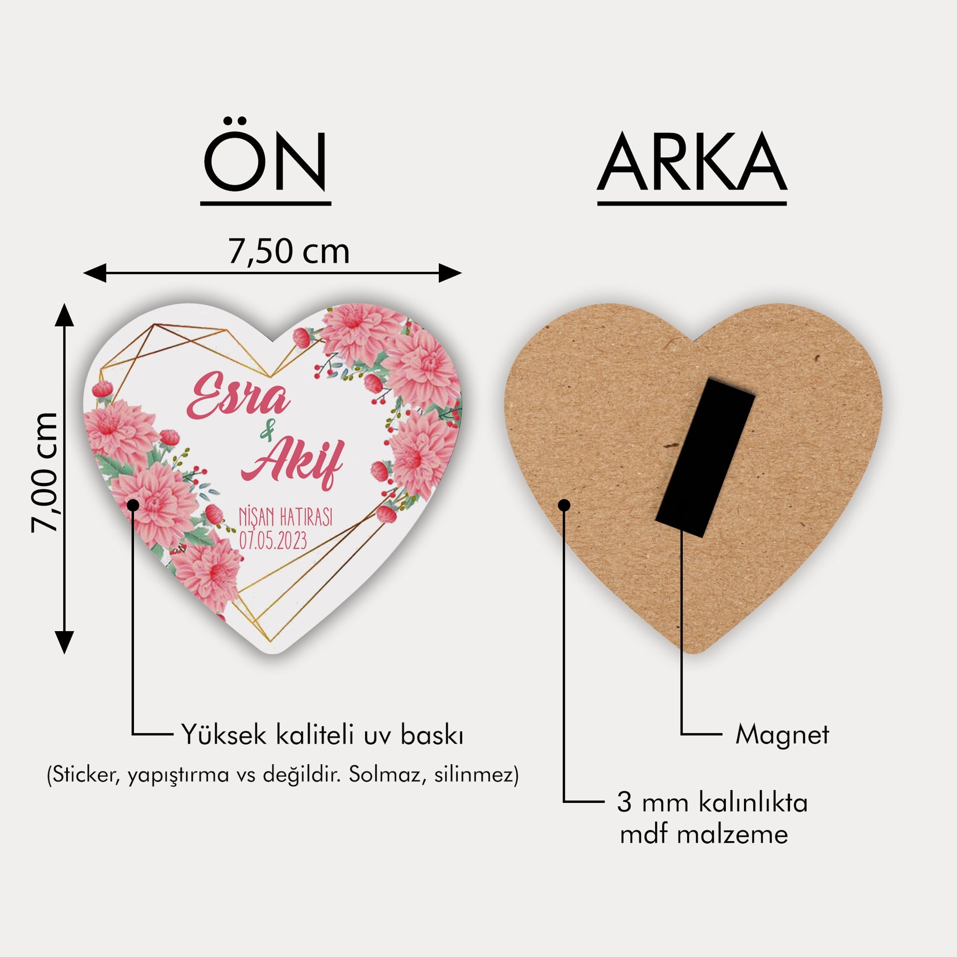 Kalp Çelenk Desenli Ahşap Magnet