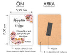 Pembe Mor Çiçek Desenli Ahşap Magnet