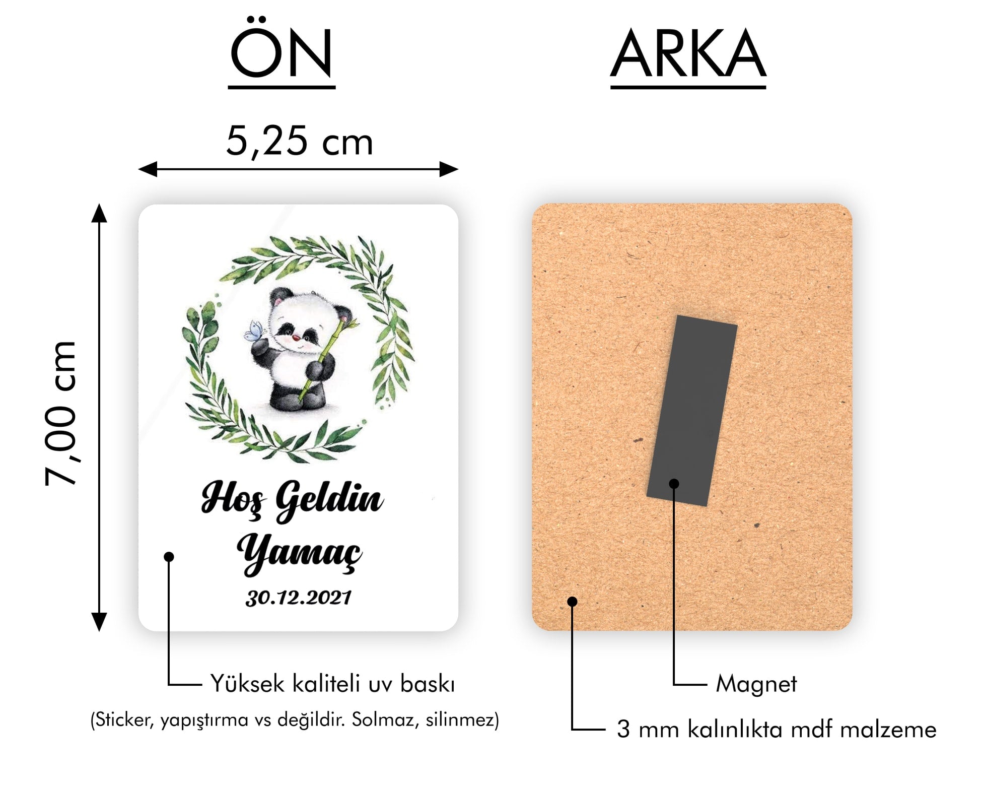 Panda Desenli Ahşap Magnet