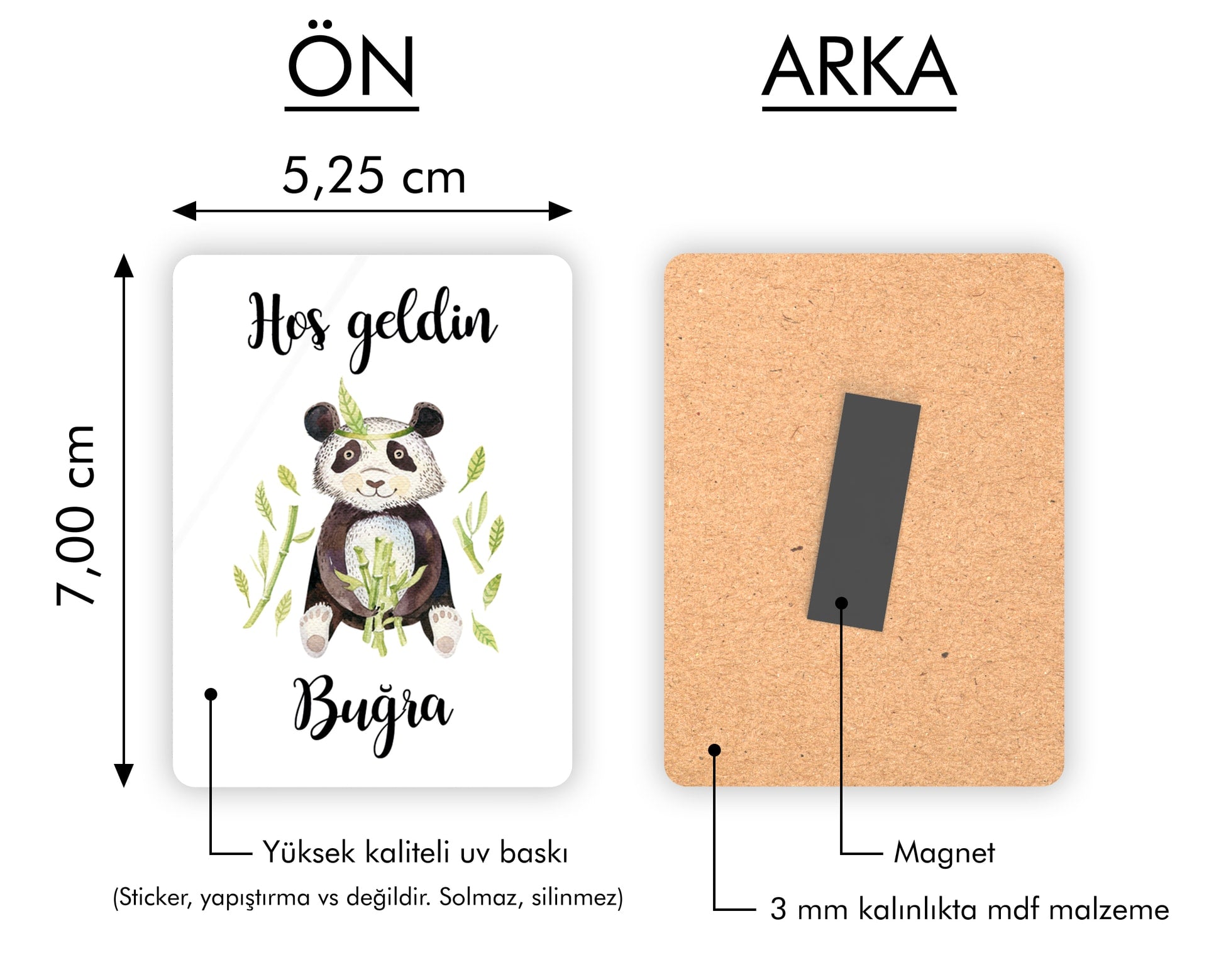 Panda Desenli Ahşap Magnet