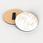 Minimal Gold Çiçek Desenli Yuvarlak Ahşap Magnet