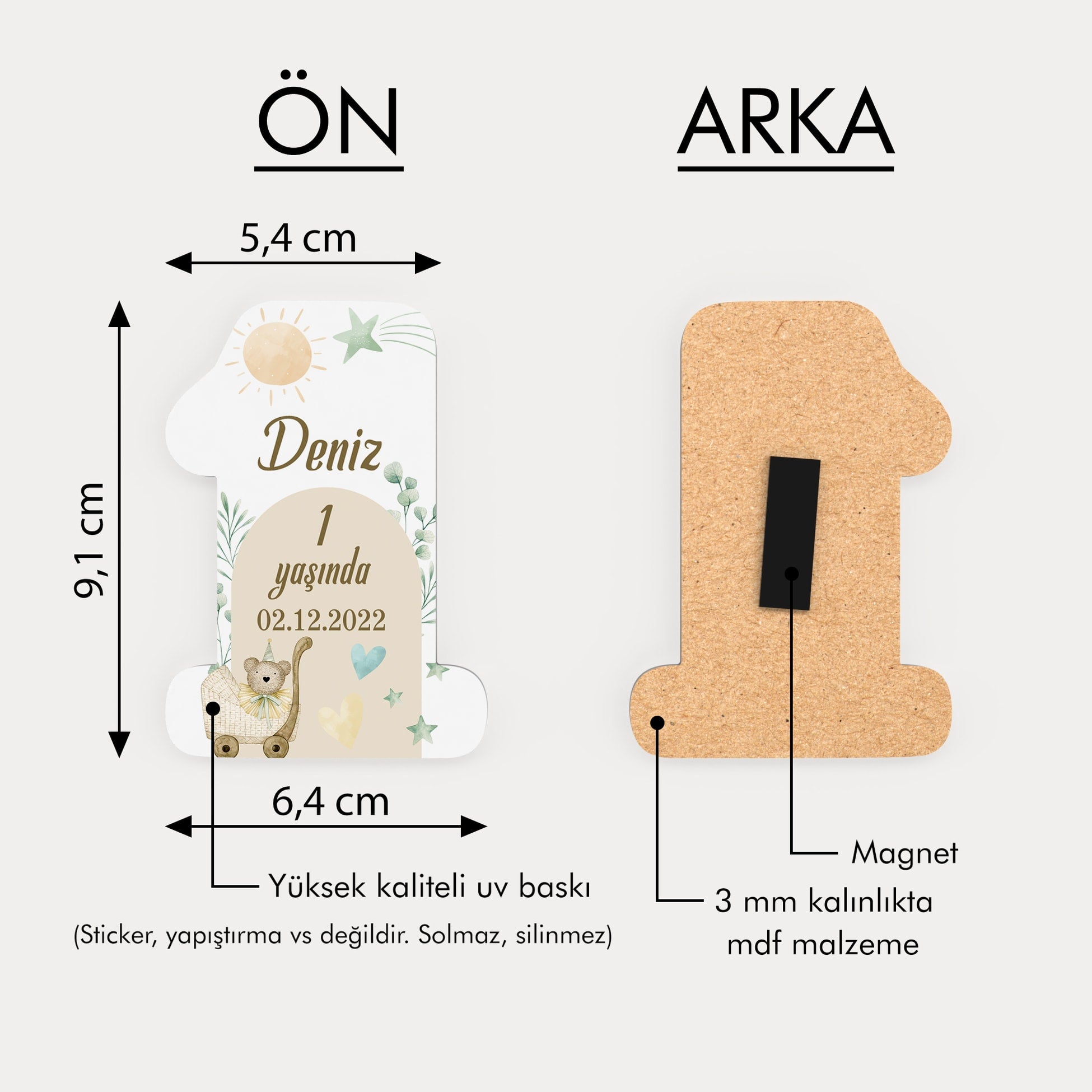 Bir Yaş Temalı Ahşap Magnet