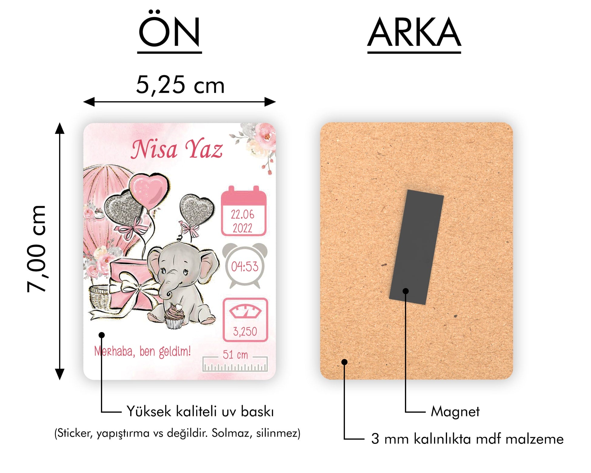 Pembe Fil Temalı Ahşap Magnet