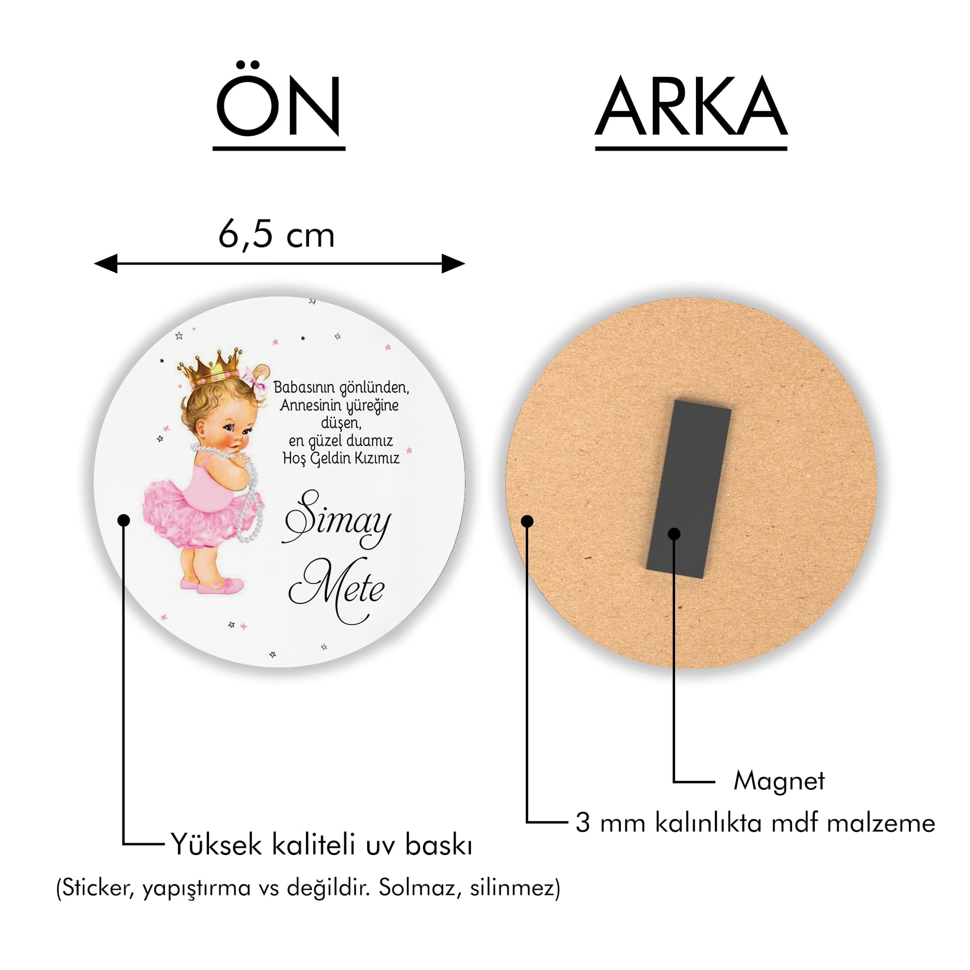 Kız Çocuğu Desenli Yuvarlak Ahşap Magnet