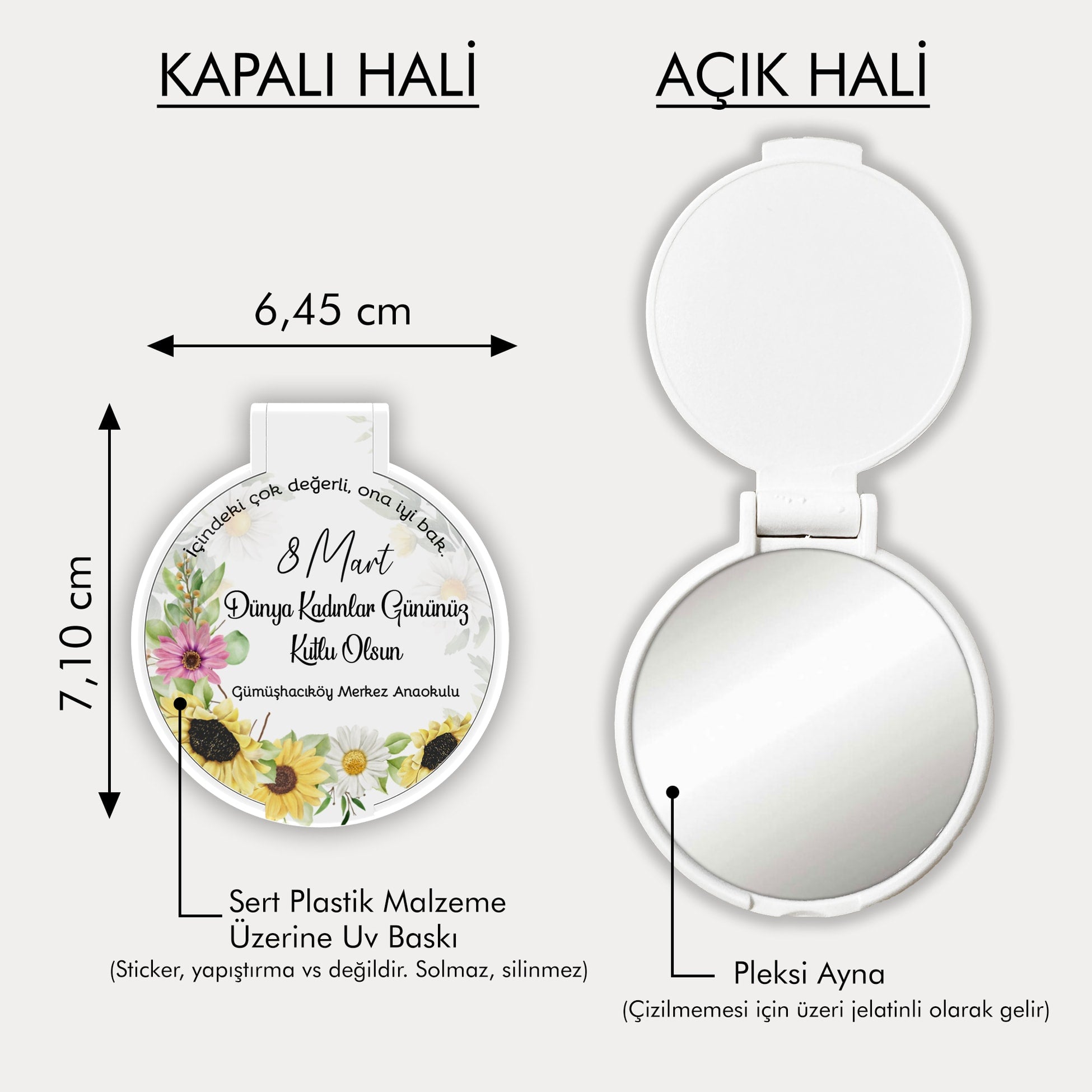 Papatya Desenli Yuvarlak Ayna