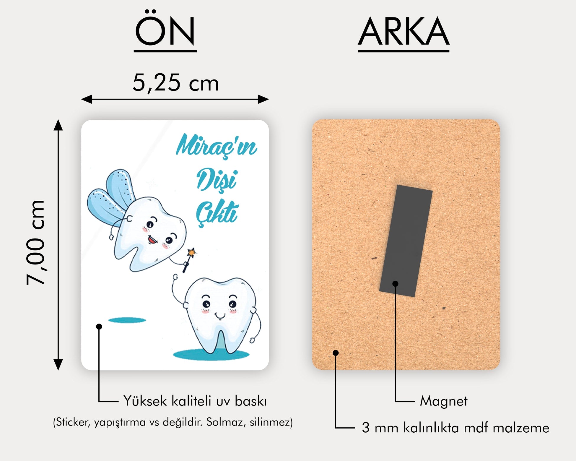 Erkek Bebek Diş Perisi Desenli Ahşap Magnet
