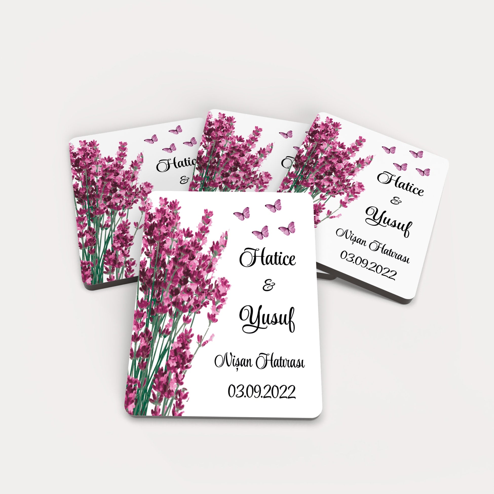 Pembe Lavanta Desenli Ahşap Magnet