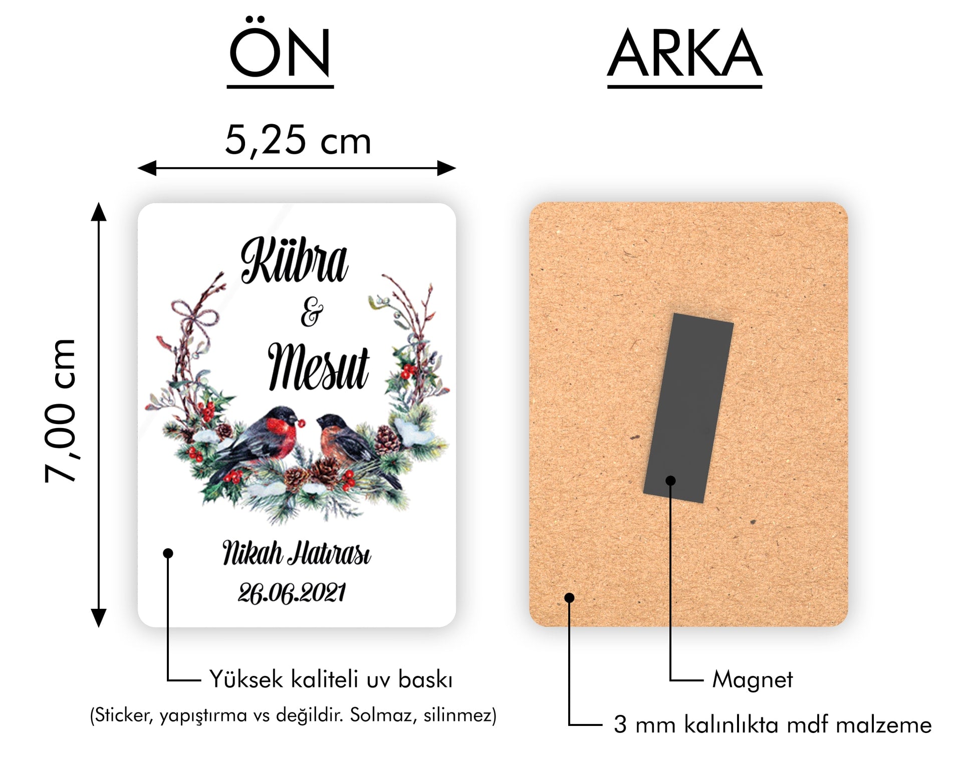 Çift Kuş Desenli Ahşap Magnet
