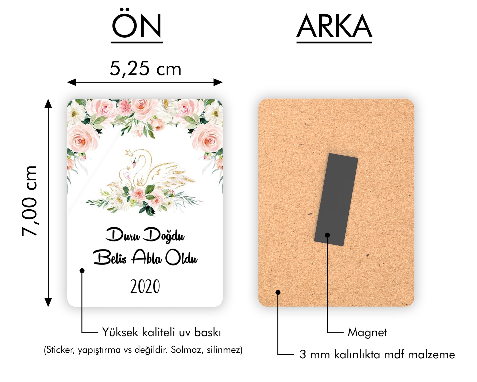 Kuğu Desenli Ahşap Magnet