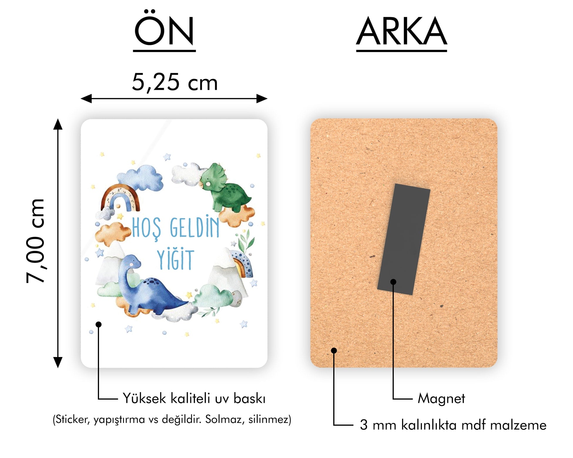 Sevimli Dinozor Temalı Ahşap Magnet